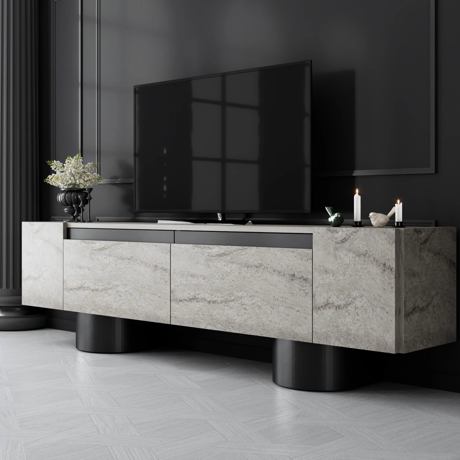 TV szekrény Bohem - Travertine, Black