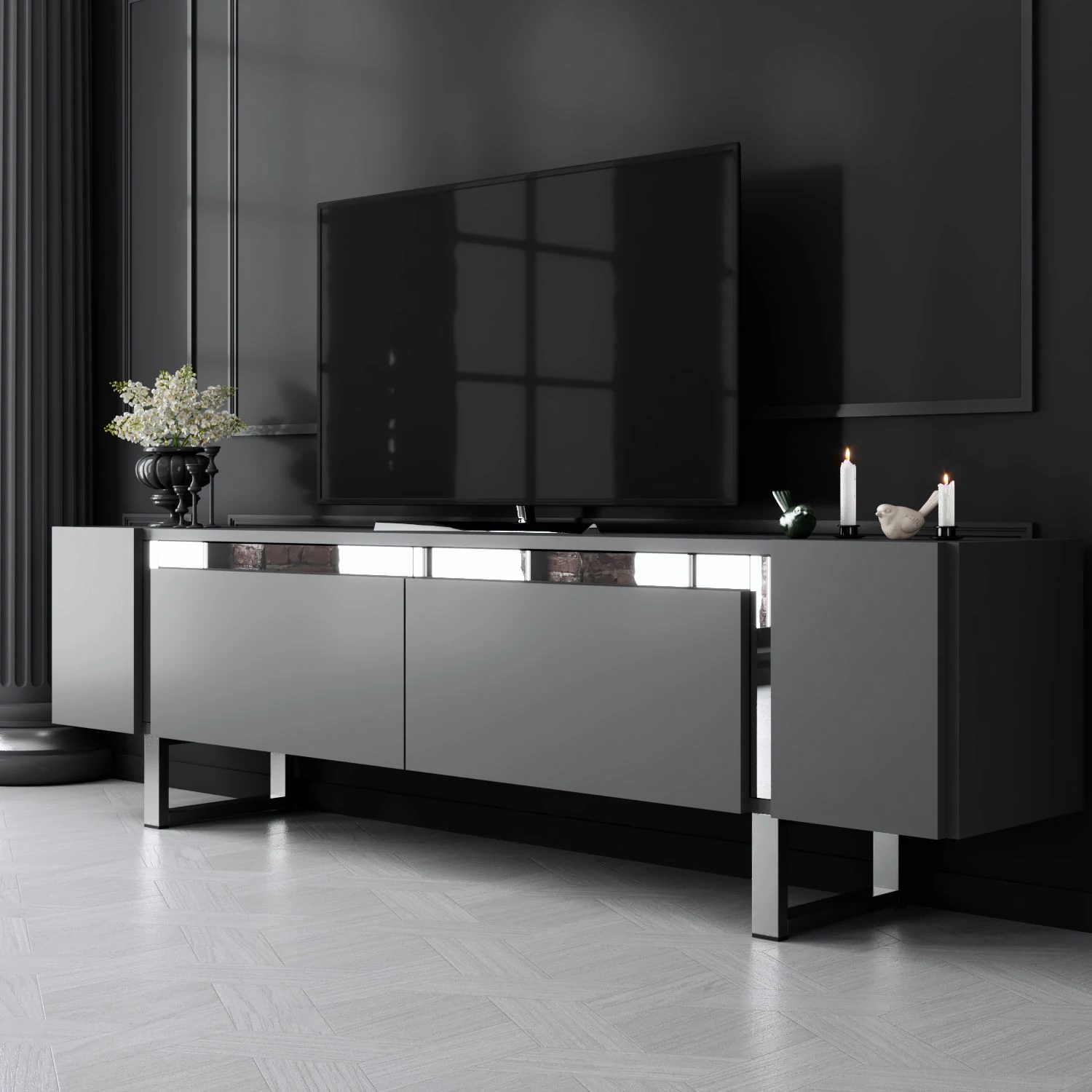 TV szekrény Yildiz - Anthracite, Silver