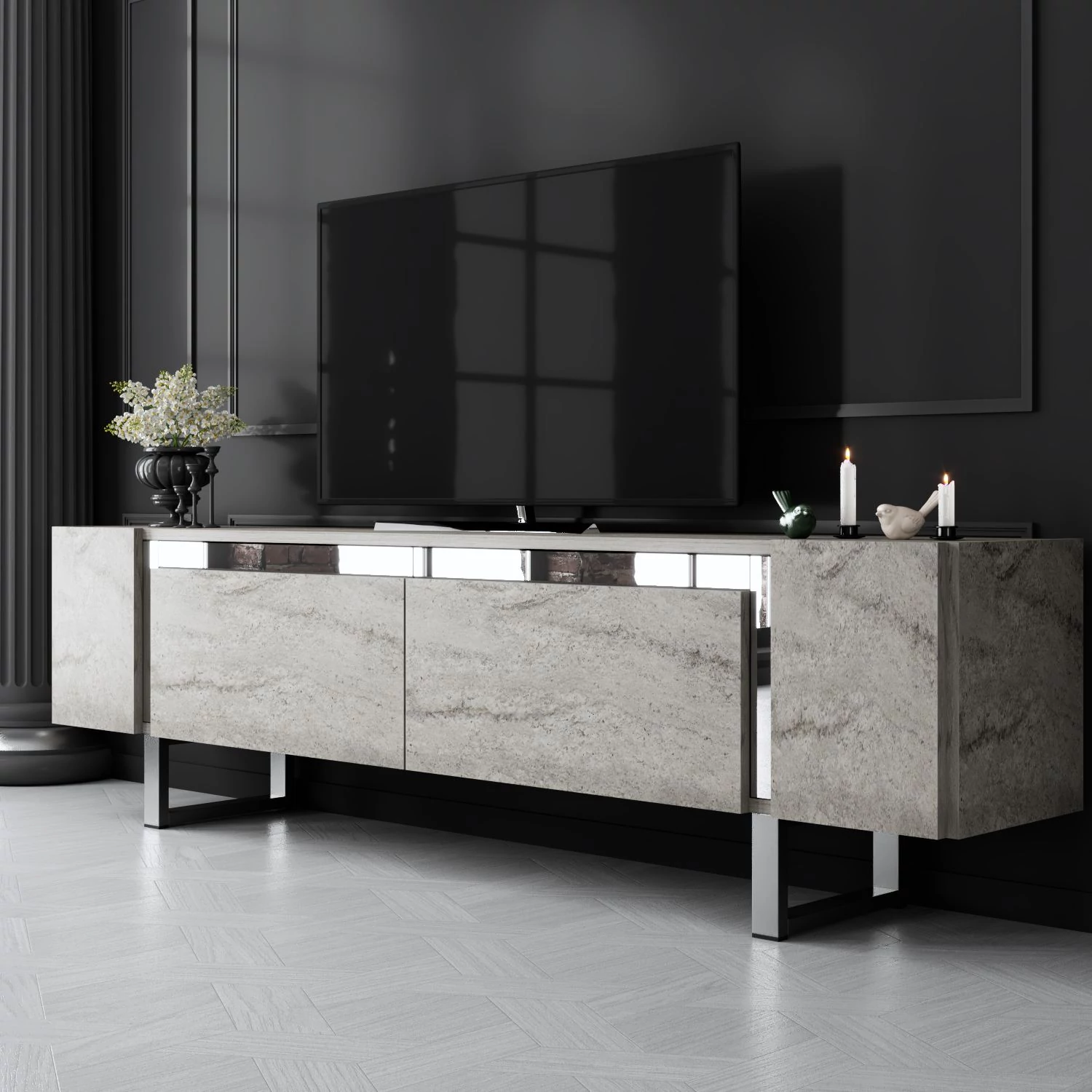 TV szekrény Yildiz - Travertine, Silver