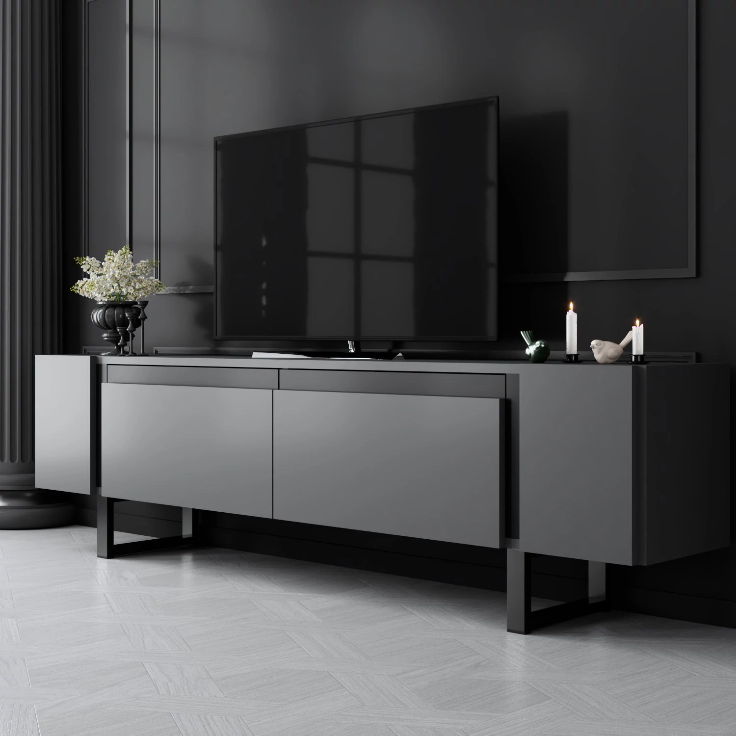 TV szekrény Yildiz - Anthracite, Black