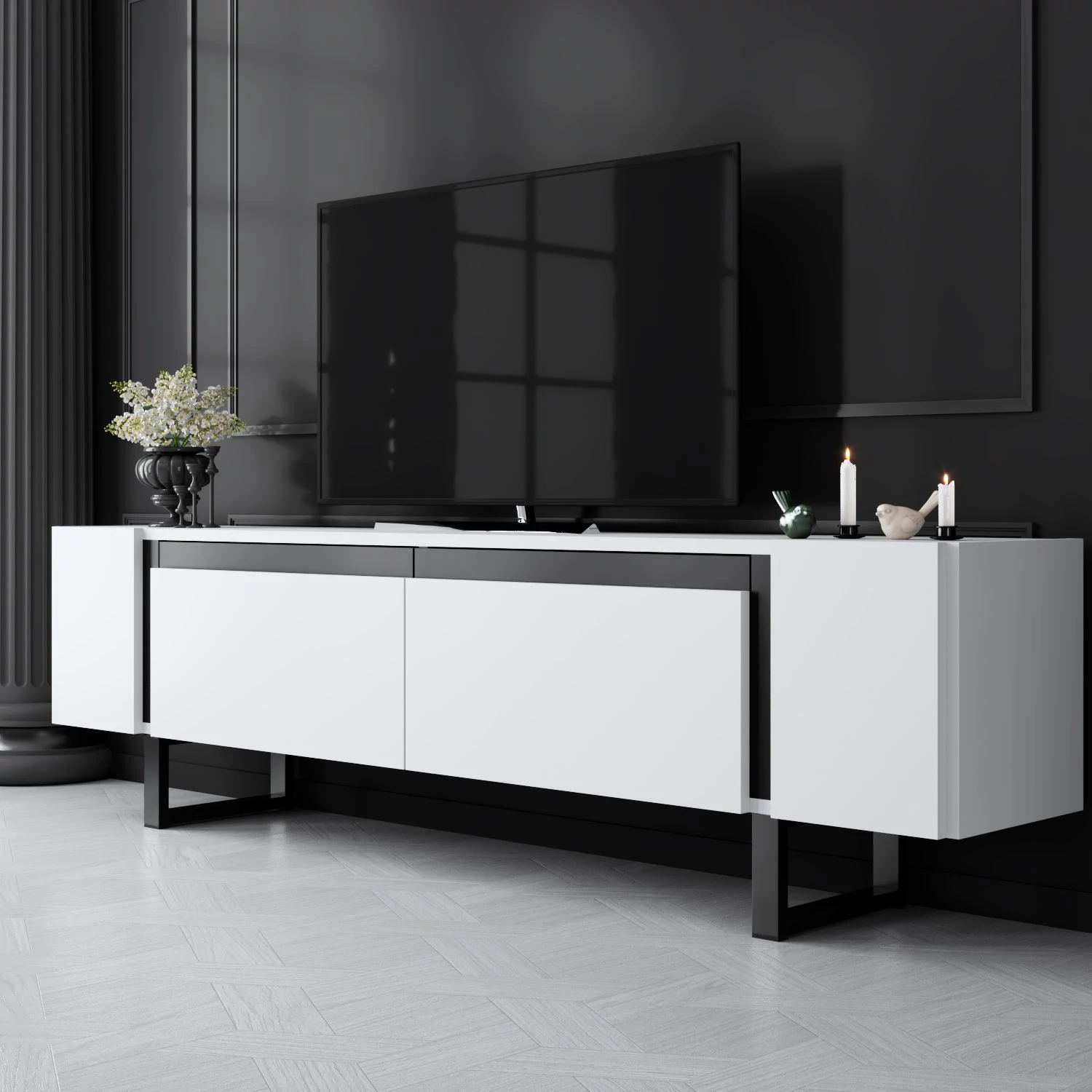 TV szekrény Yildiz - White, Black