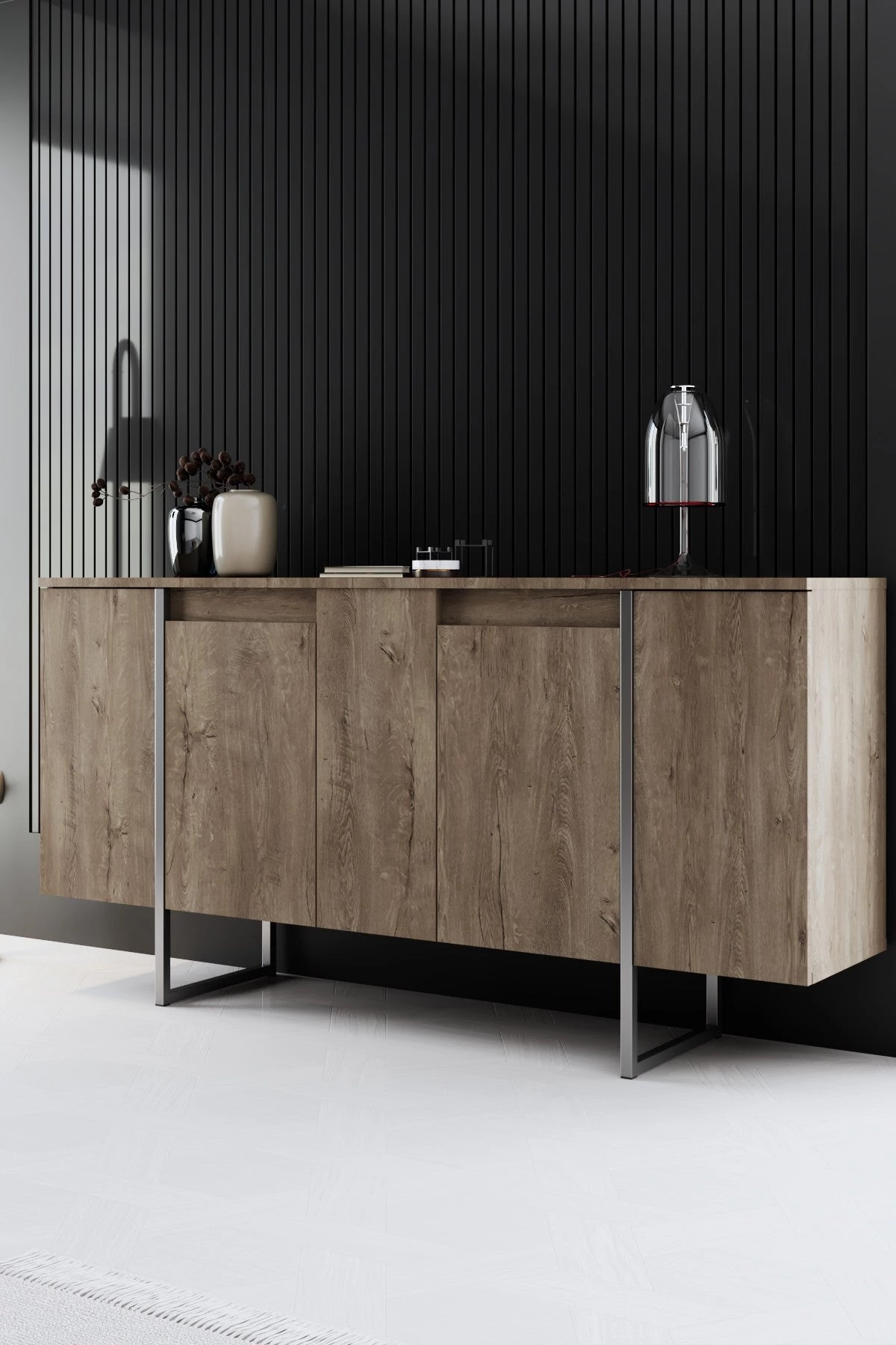 Konzolasztal Luxe - Walnut, Silver
