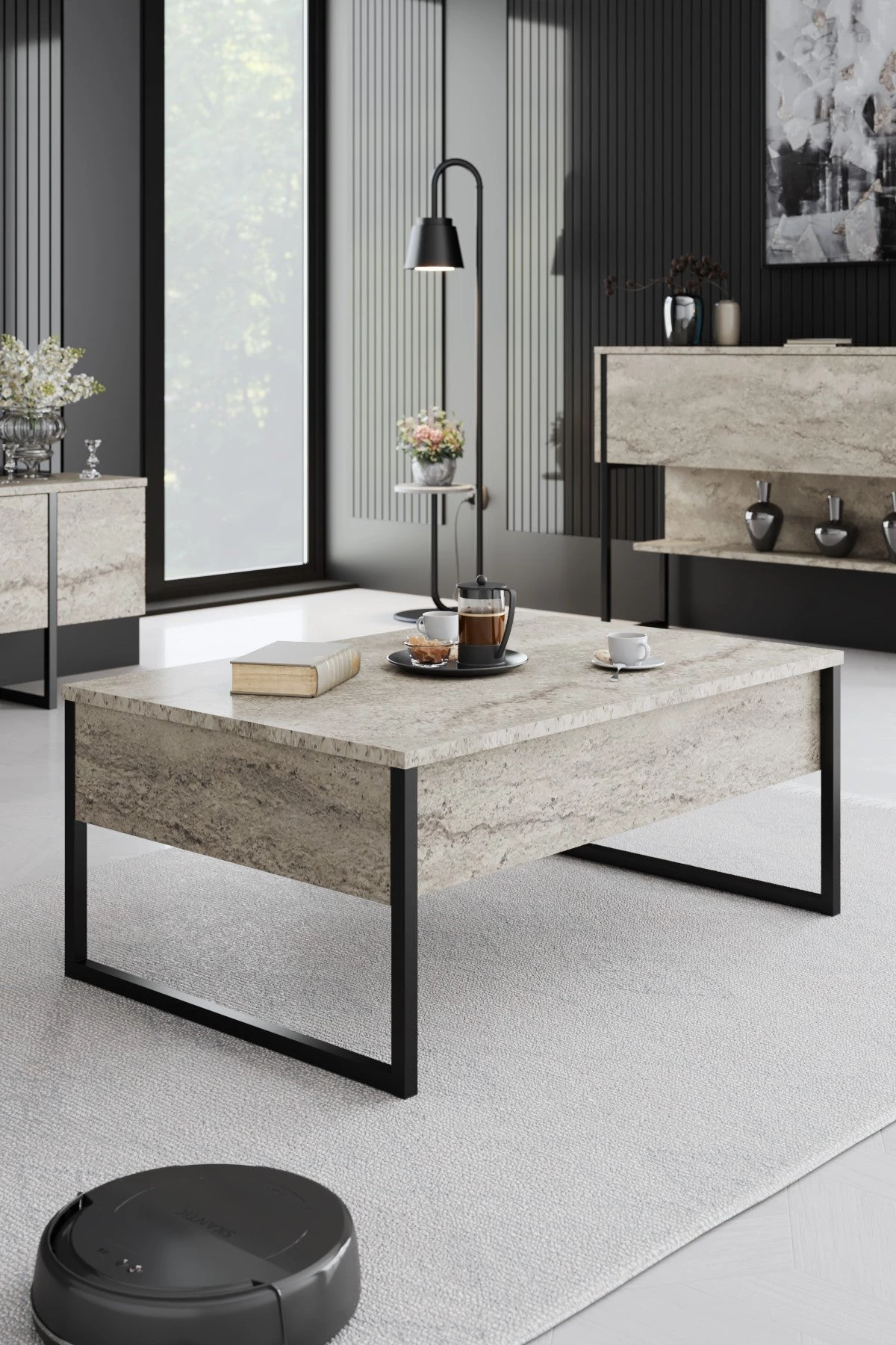 Dohányzóasztal Luxe - Travertine, Black