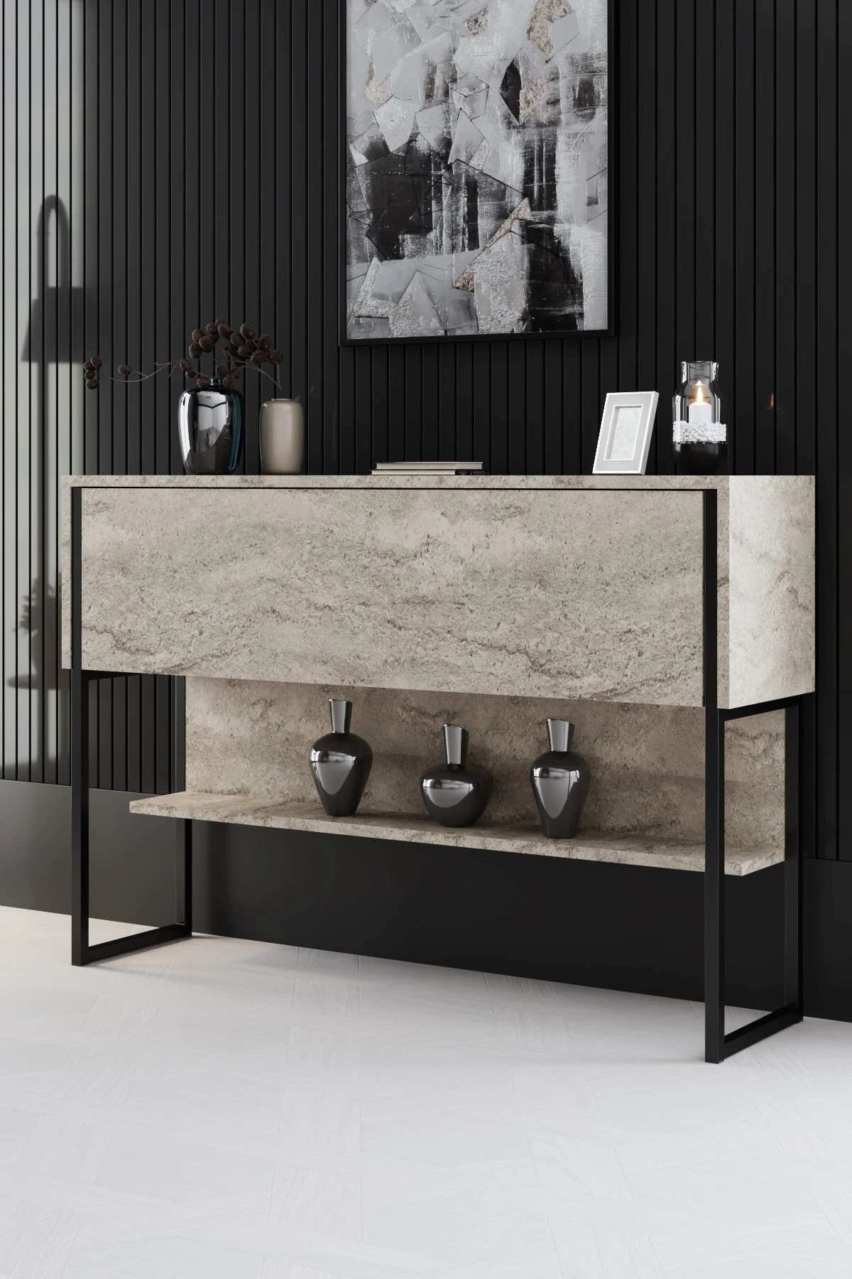 Komód Luxe - Travertine, Black