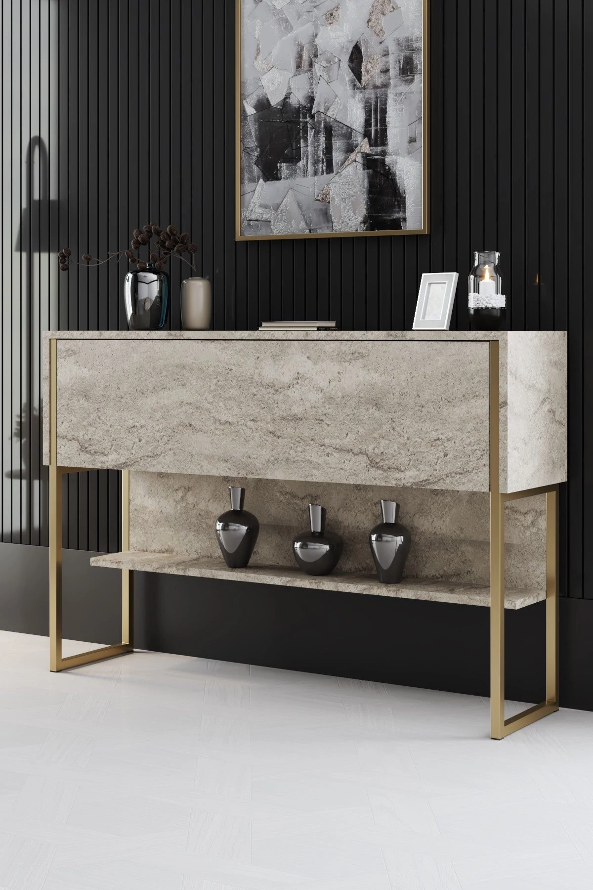 Komód Luxe - Travertine, Gold