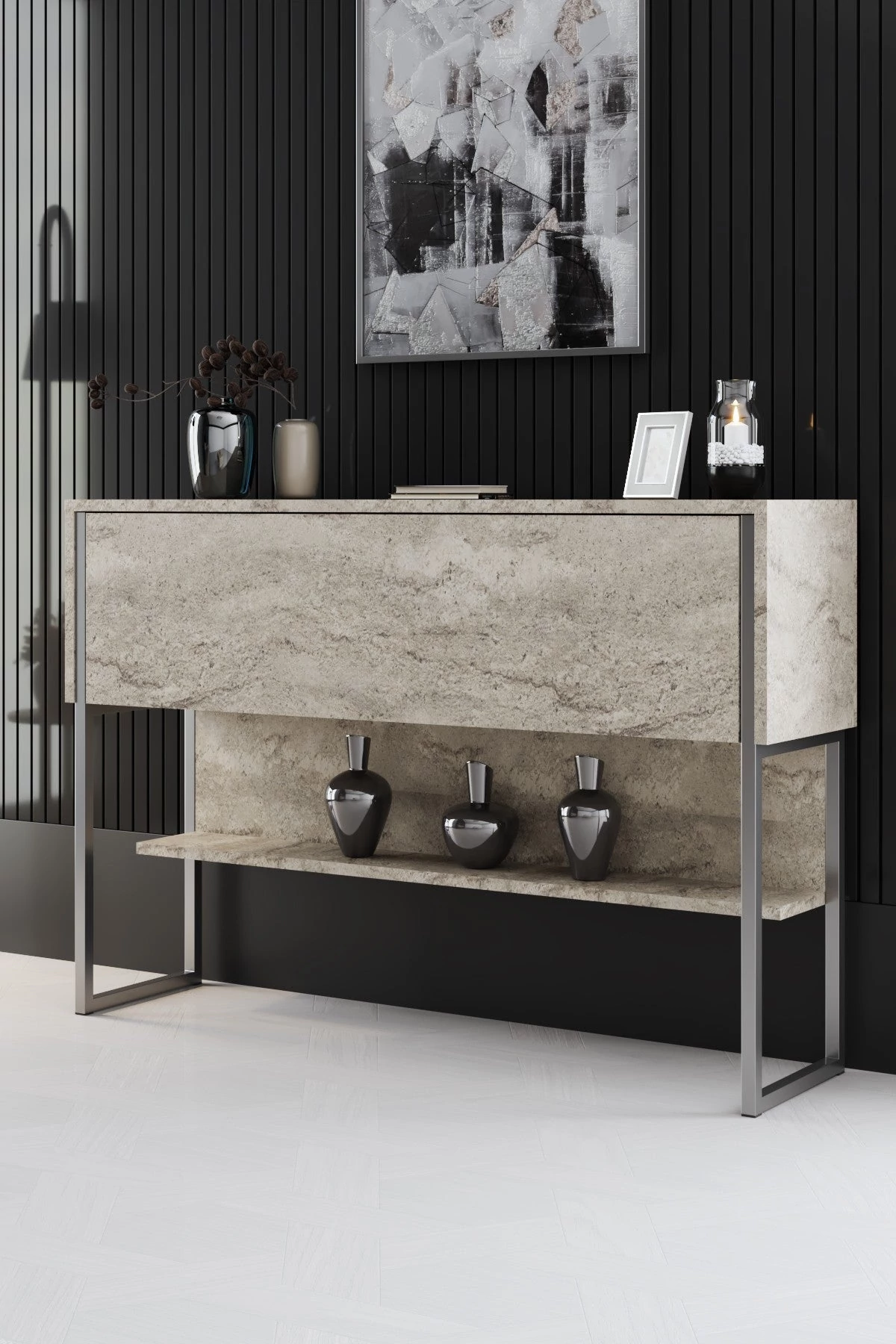 Komód Luxe - Travertine, Silver