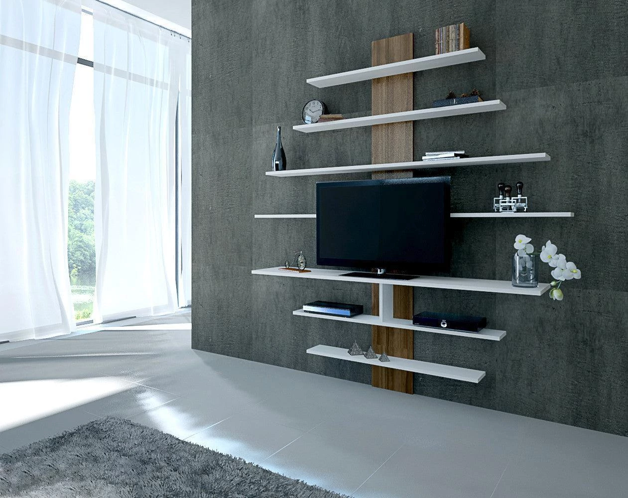 TV szekrény Zebra - White, Walnut