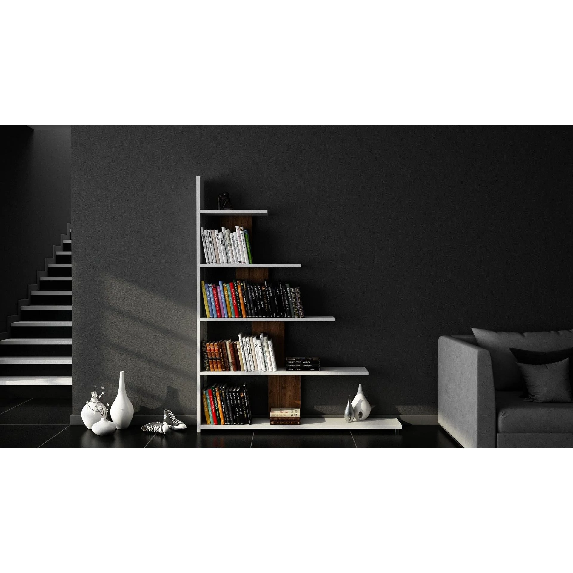könyvespolc Reward - White, Walnut