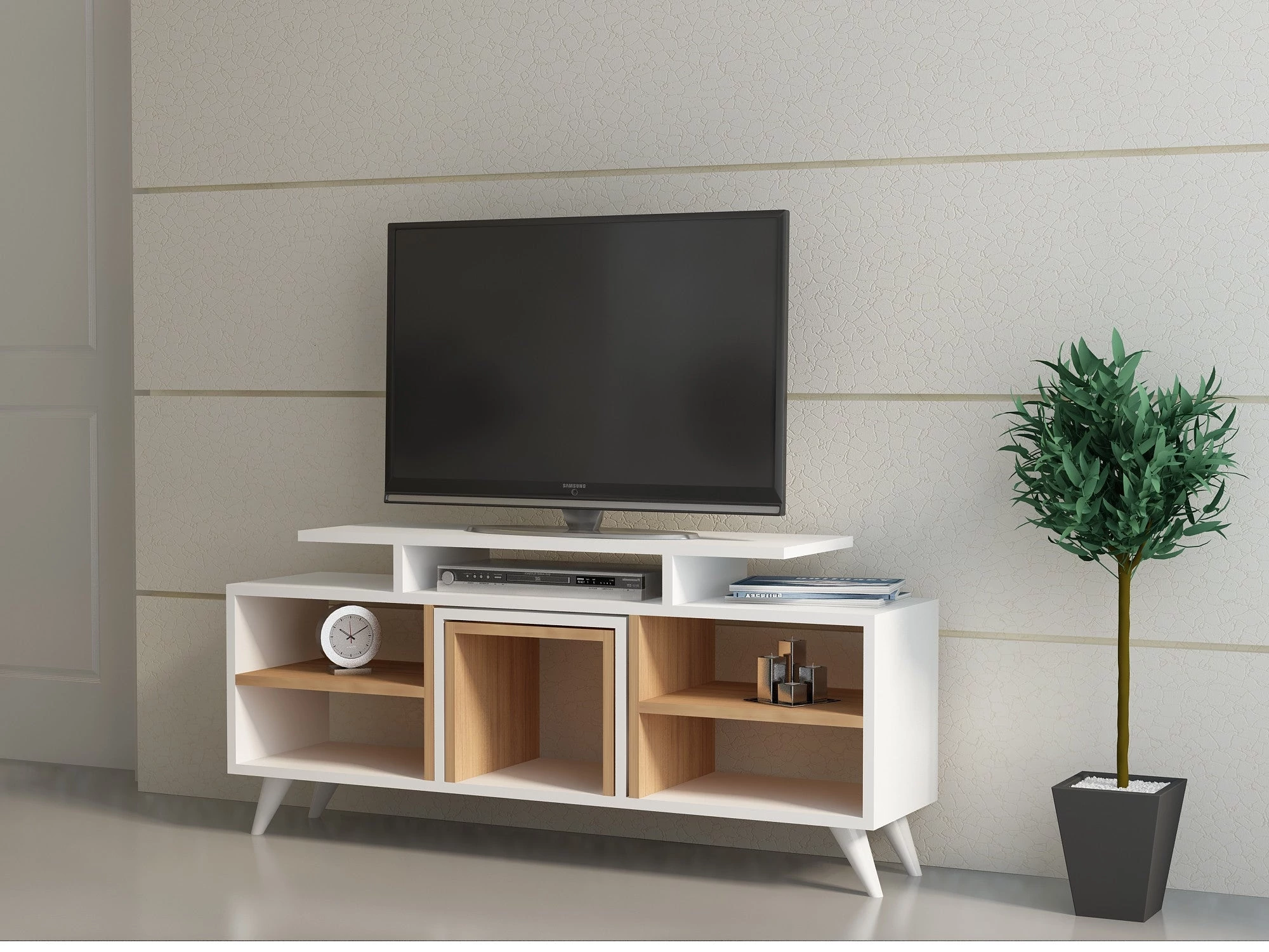 TV szekrény Kutay - White, Teak