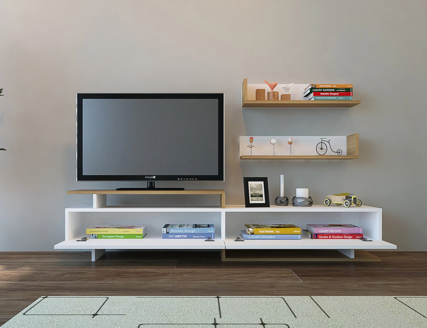 TV szekrény Ayaz - White, Teak