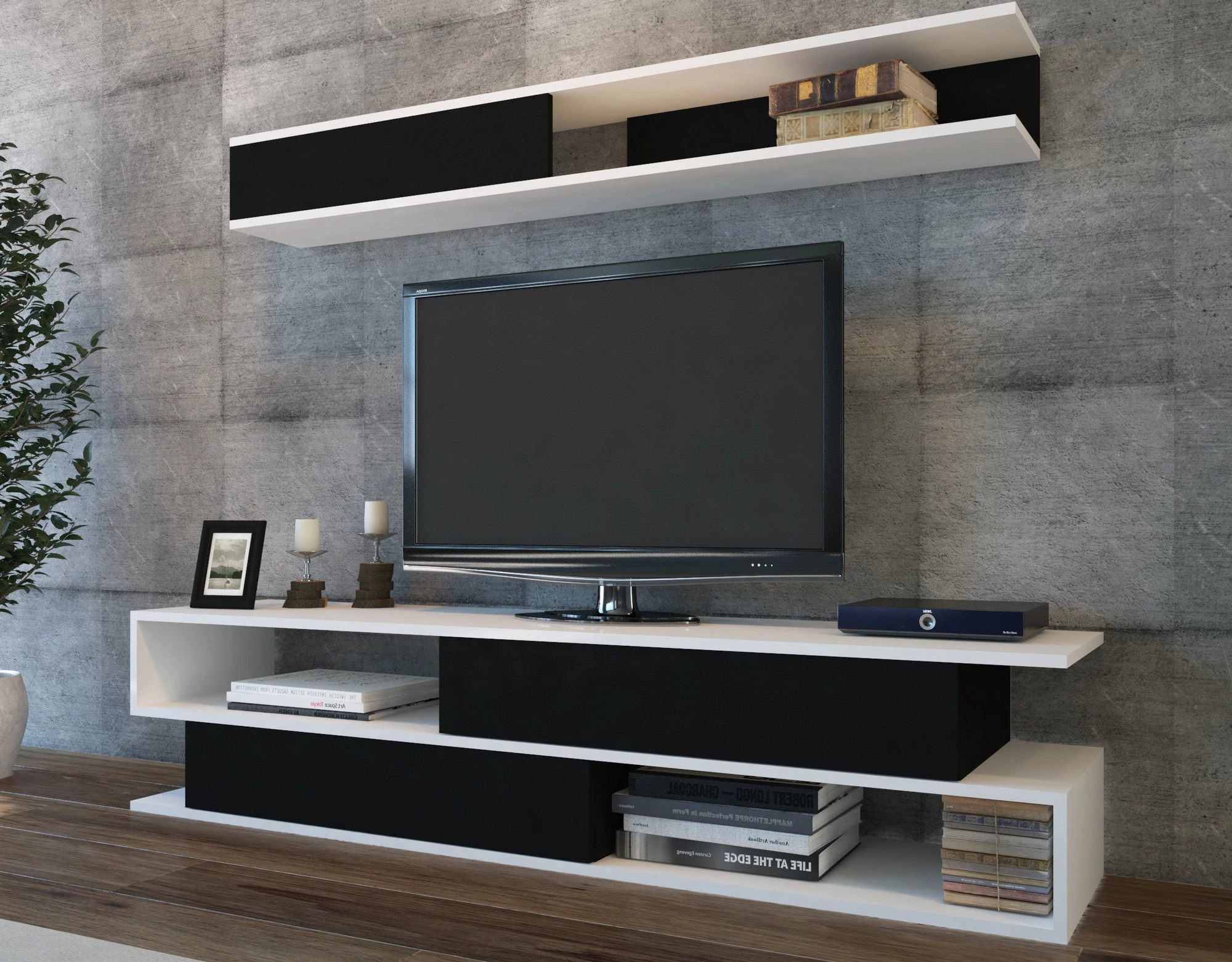 TV szekrény Sims - Black, White