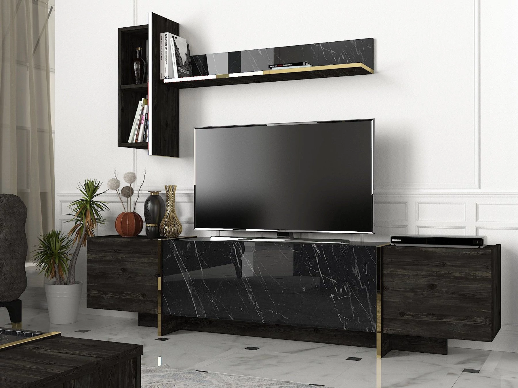 TV szekrény Veyron - Black, Gold