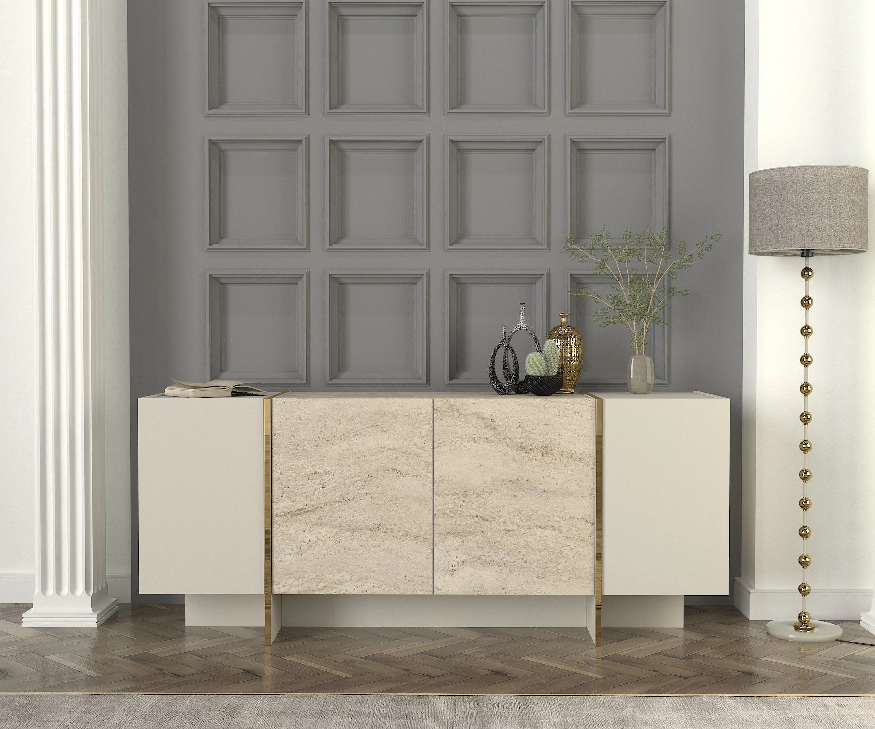 Konzolasztal Veyron - Travertine, Sandstone