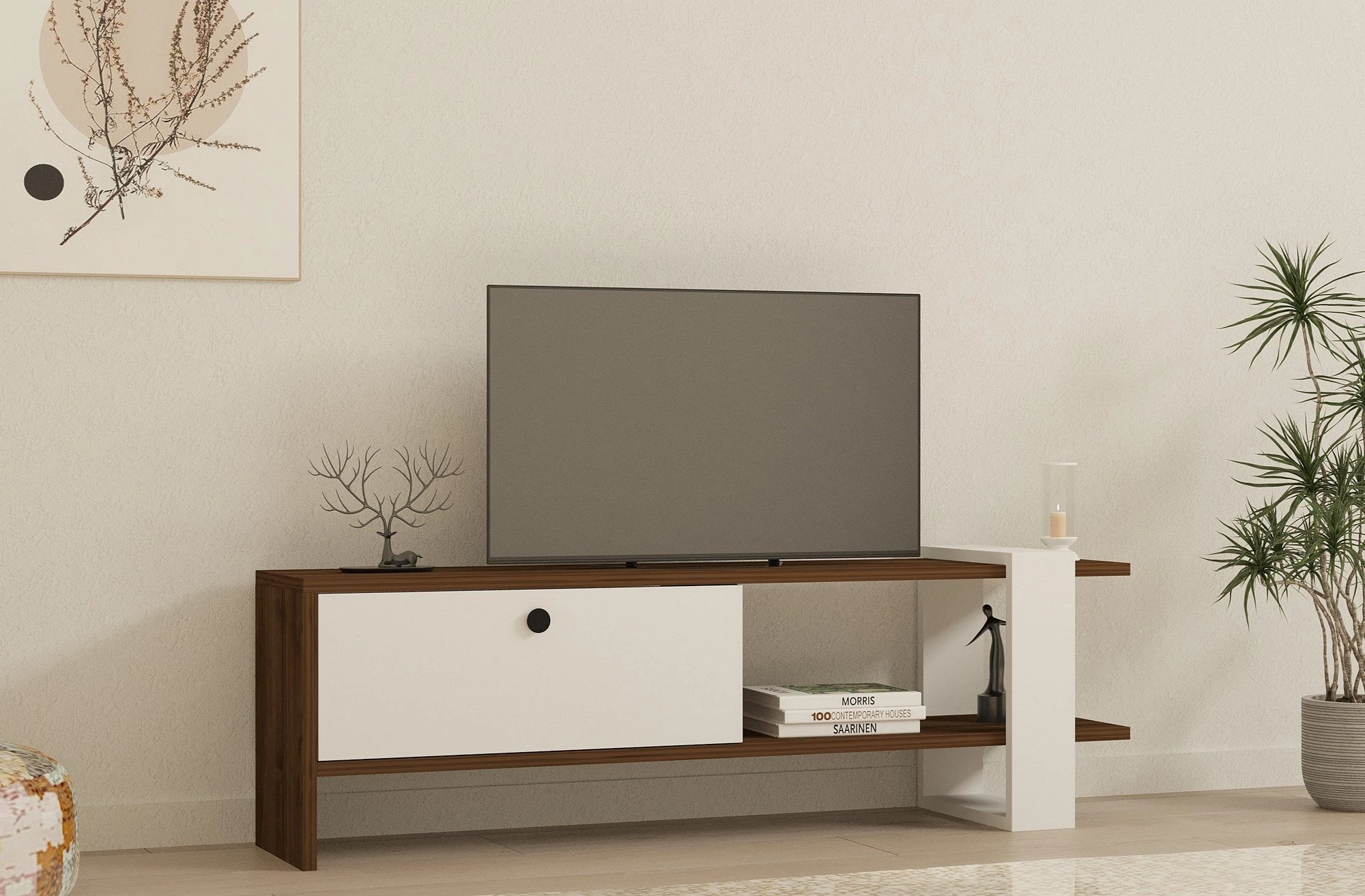 TV szekrény Gaye - Walnut, White