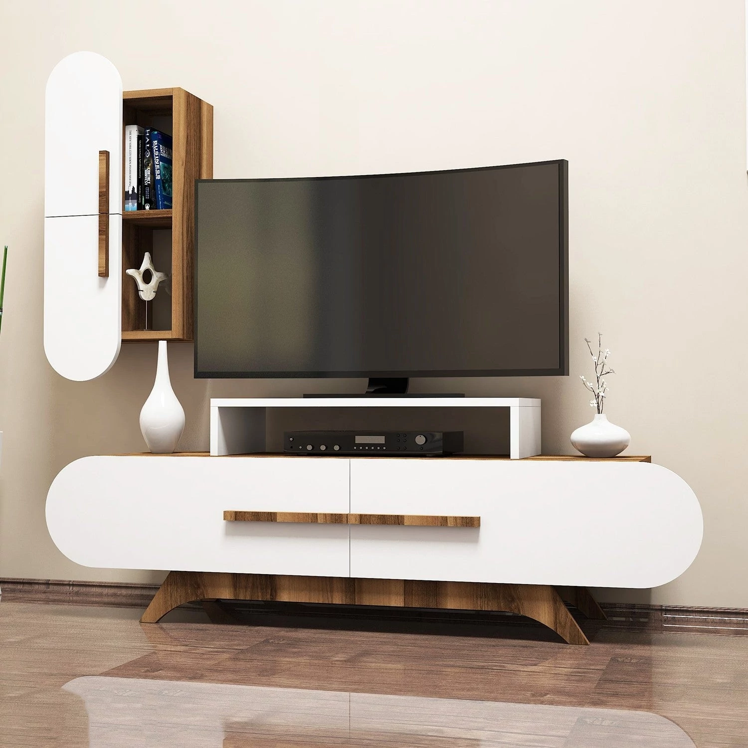TV szekrény Rose S - Walnut, White