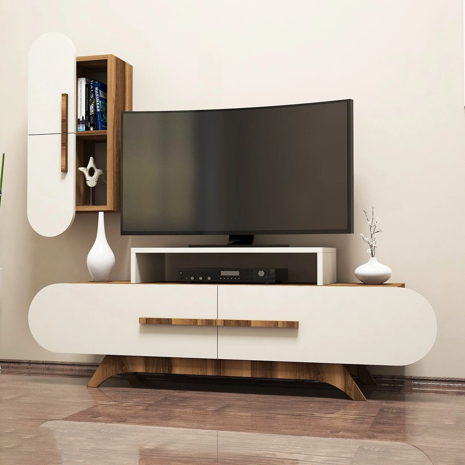 TV szekrény Rose S - Walnut, Cream