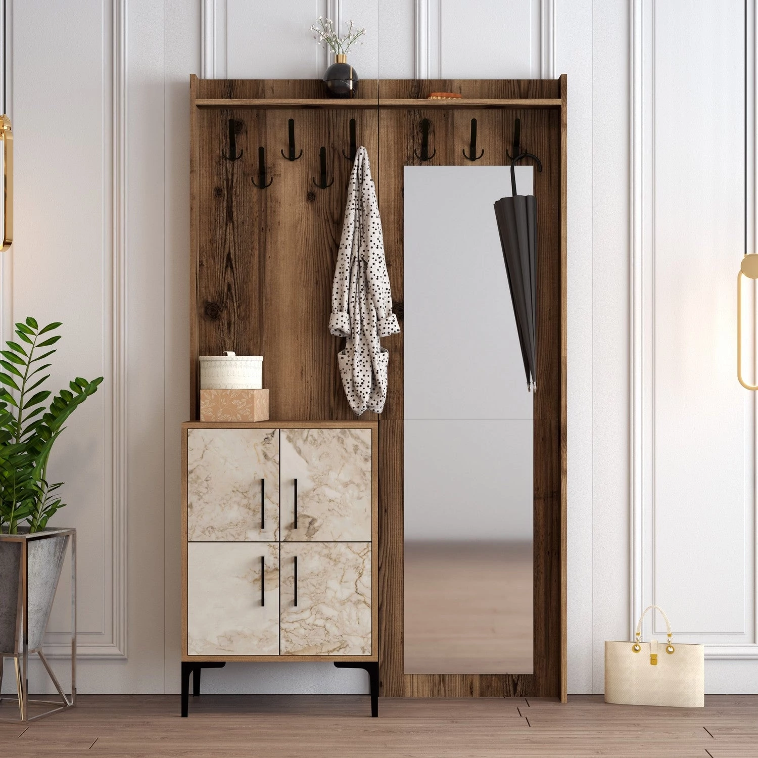 Előszobafal Berlin BC - Diós, Fehér Marble