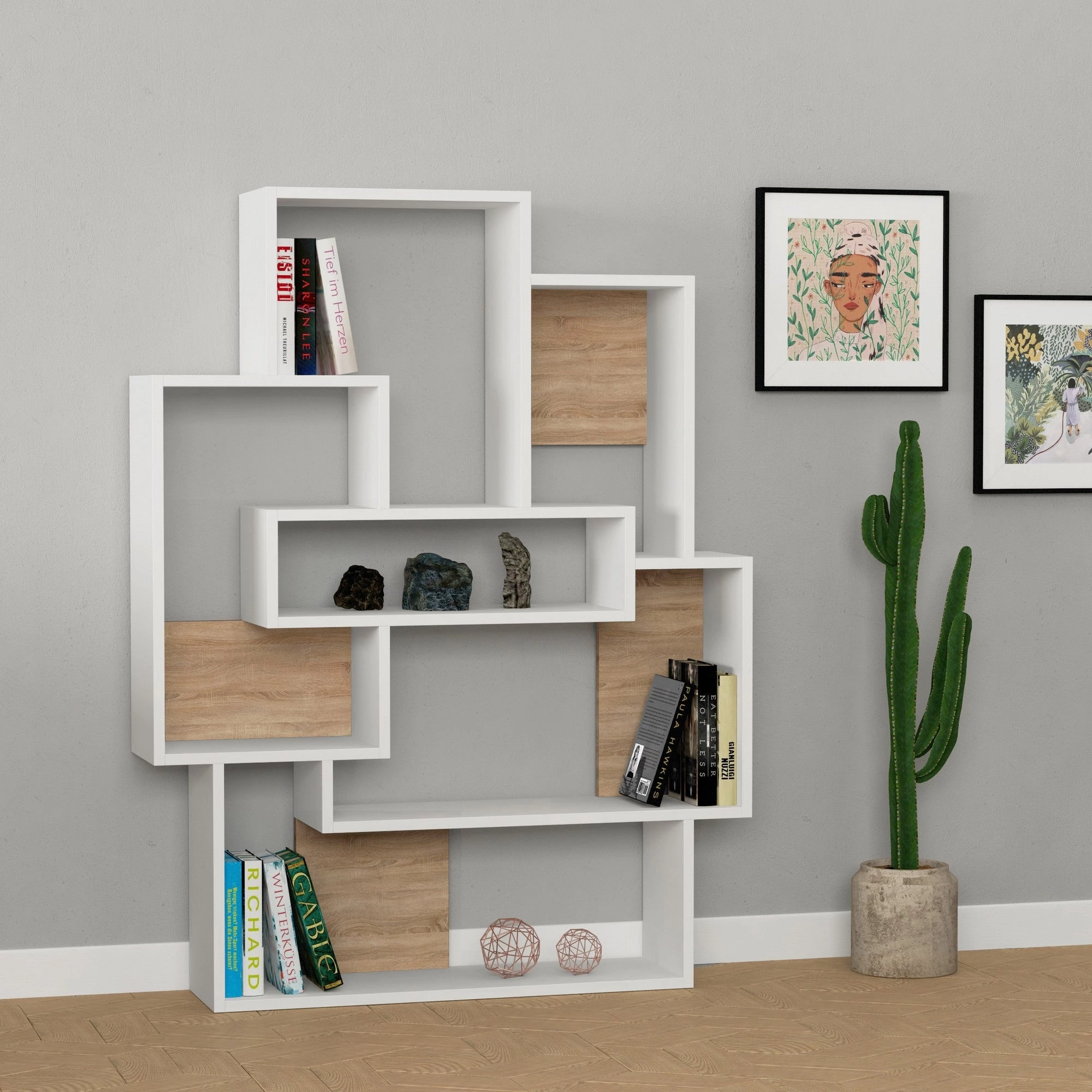 könyvespolc Barce - White, Oak