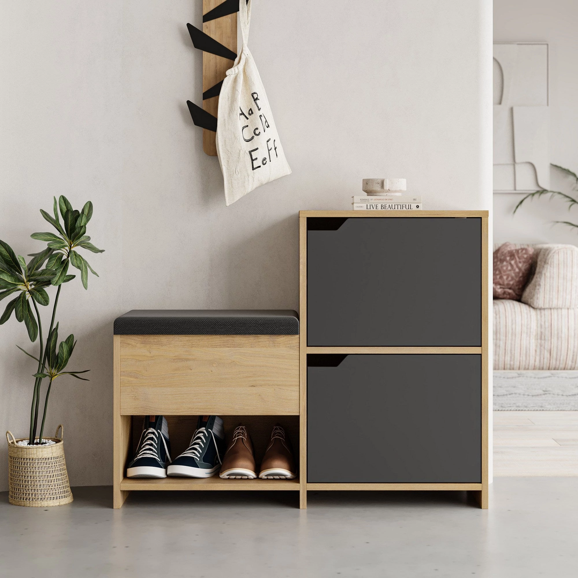 Cipőtároló Haven Shoe Bench - Oak, Anthracite