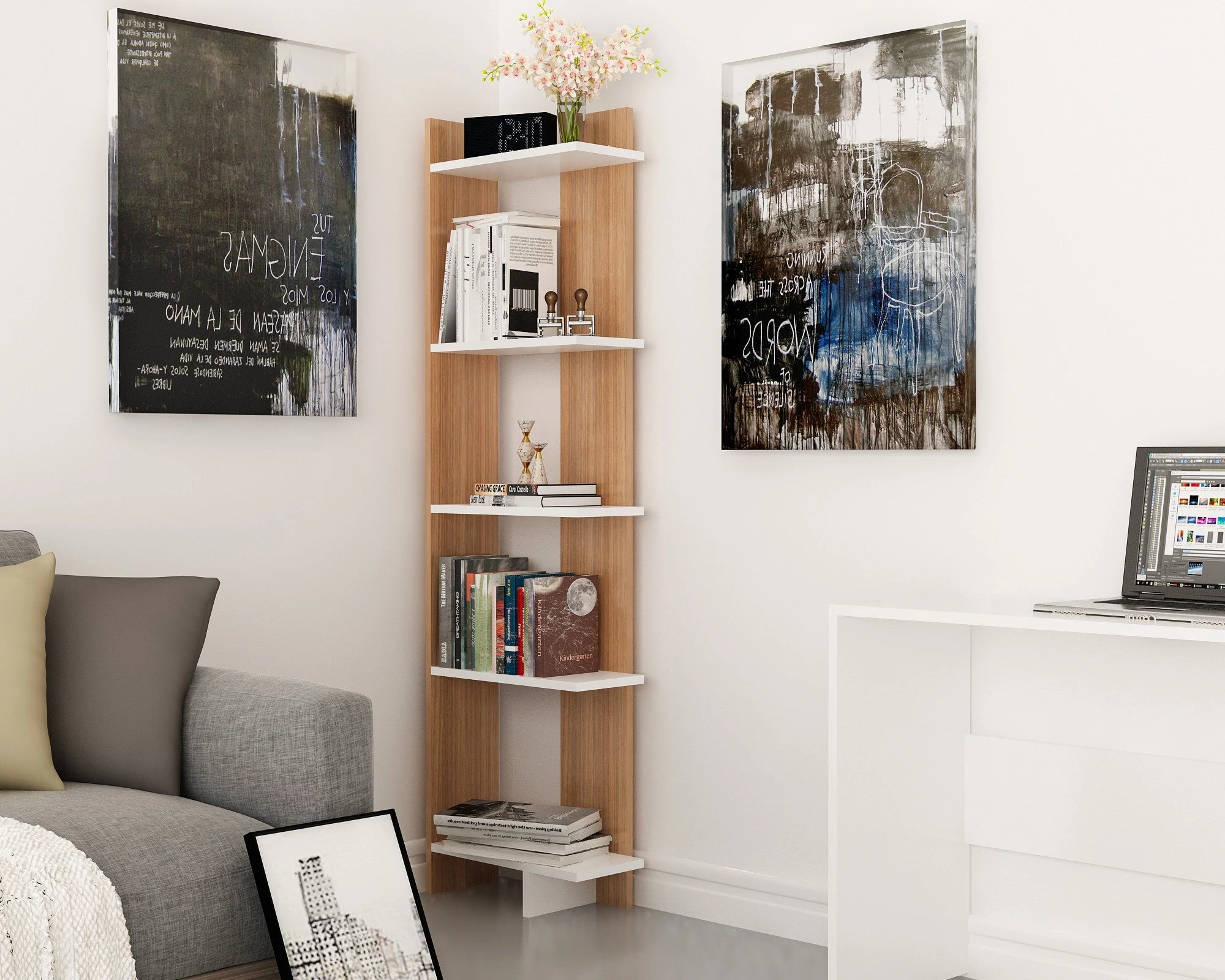 könyvespolc Als - Teak, White