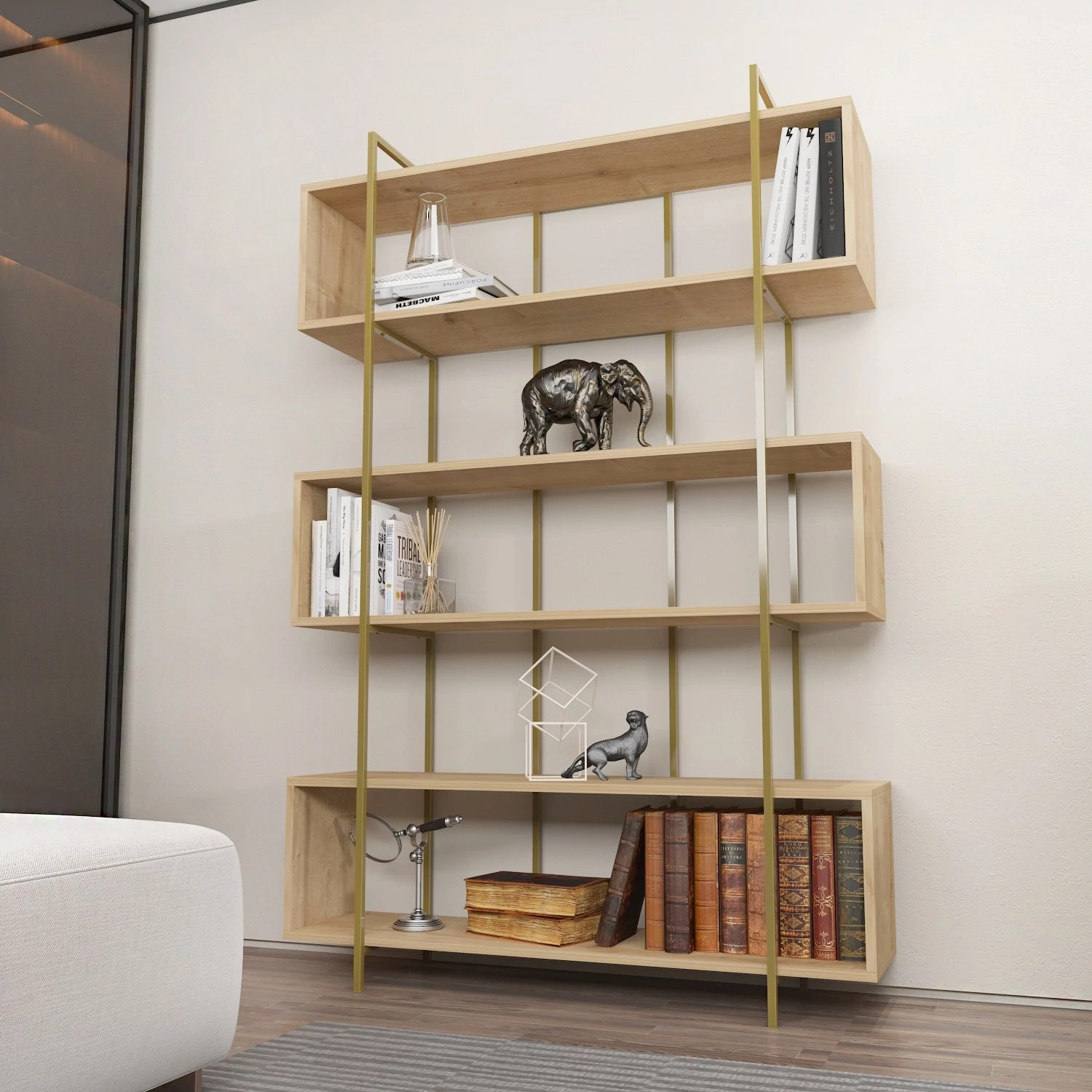 könyvespolc Bruti - Oak, Gold