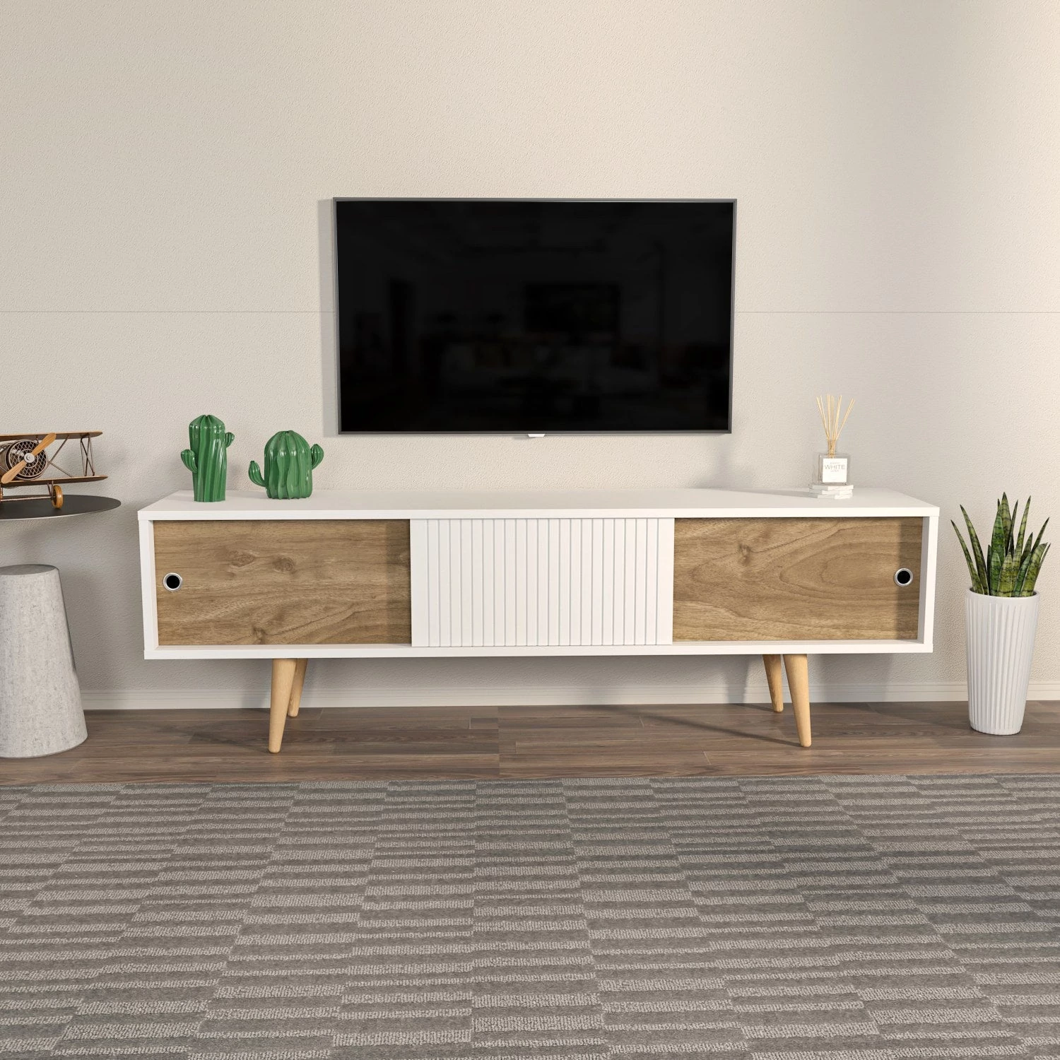 TV szekrény Ecrin - White, Walnut