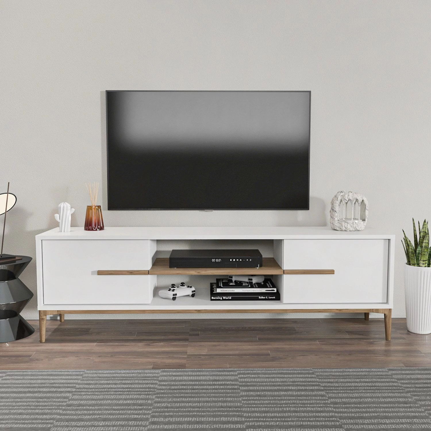 TV szekrény Eslem - White, Walnut