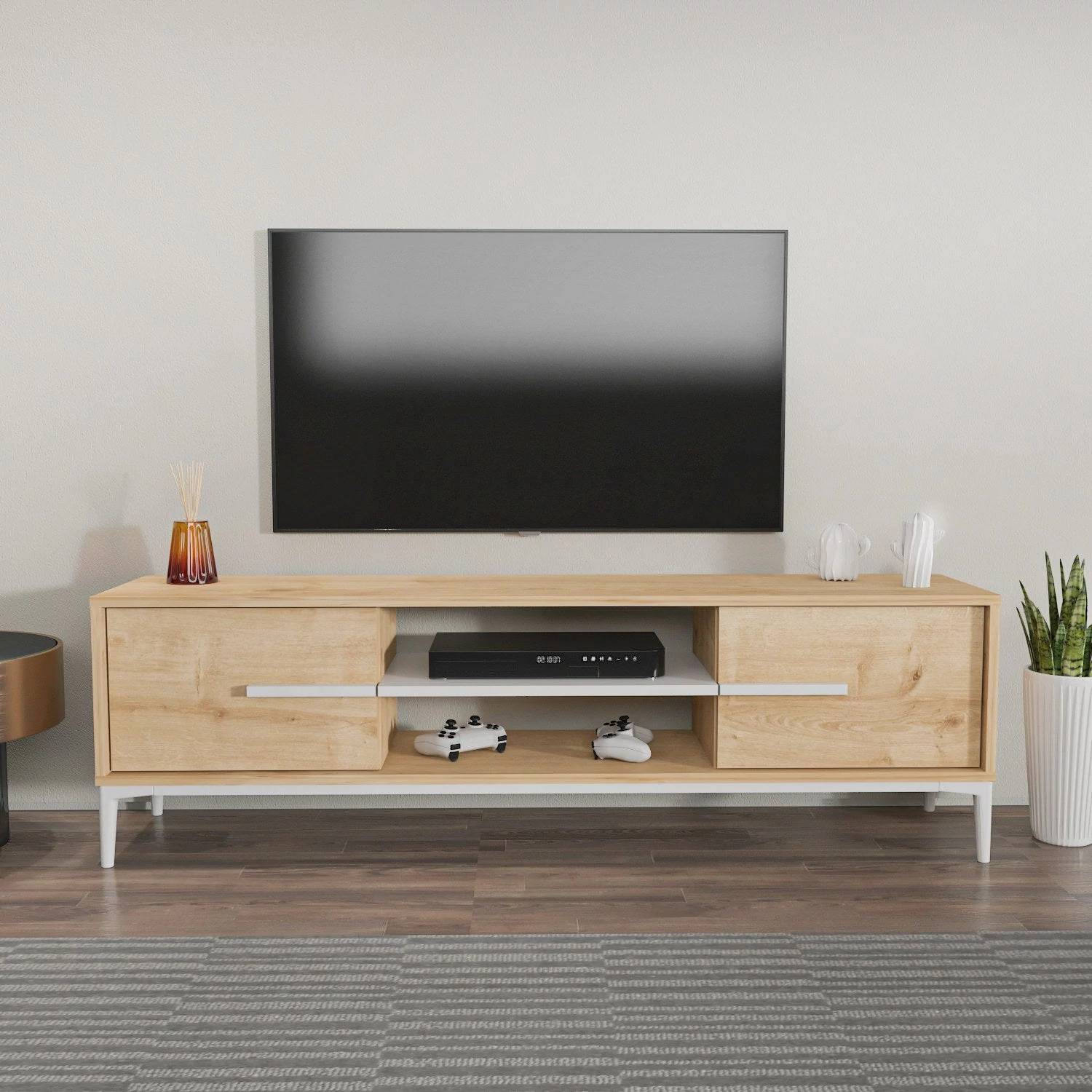 TV szekrény Eslem - Oak, White