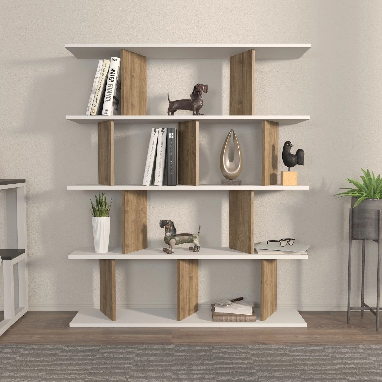 könyvespolc Grace - White, Walnut