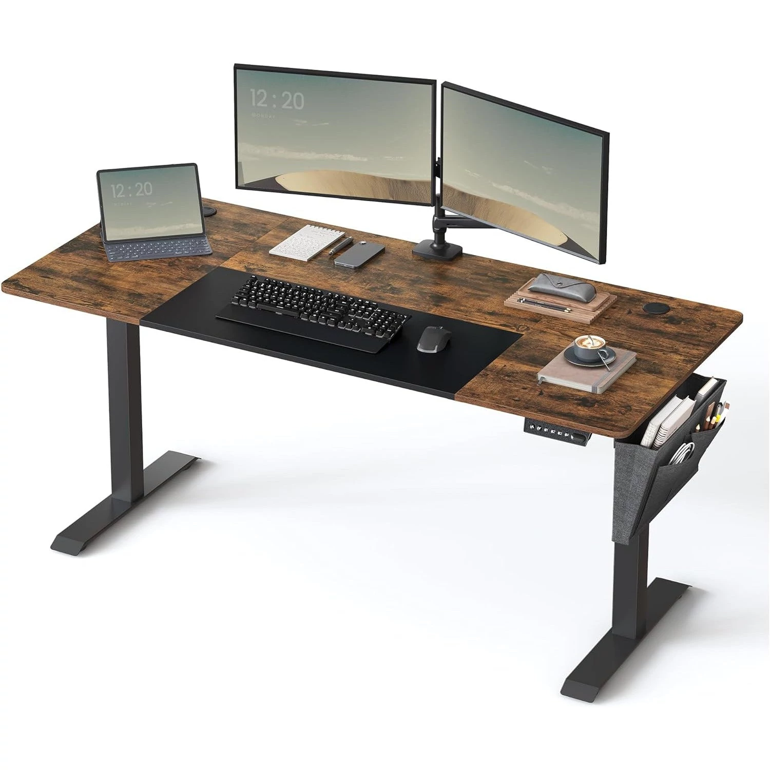 Állítható Magasságú Íróasztal, 70 x 160 x (72-120) cm, vintage barna-fekete