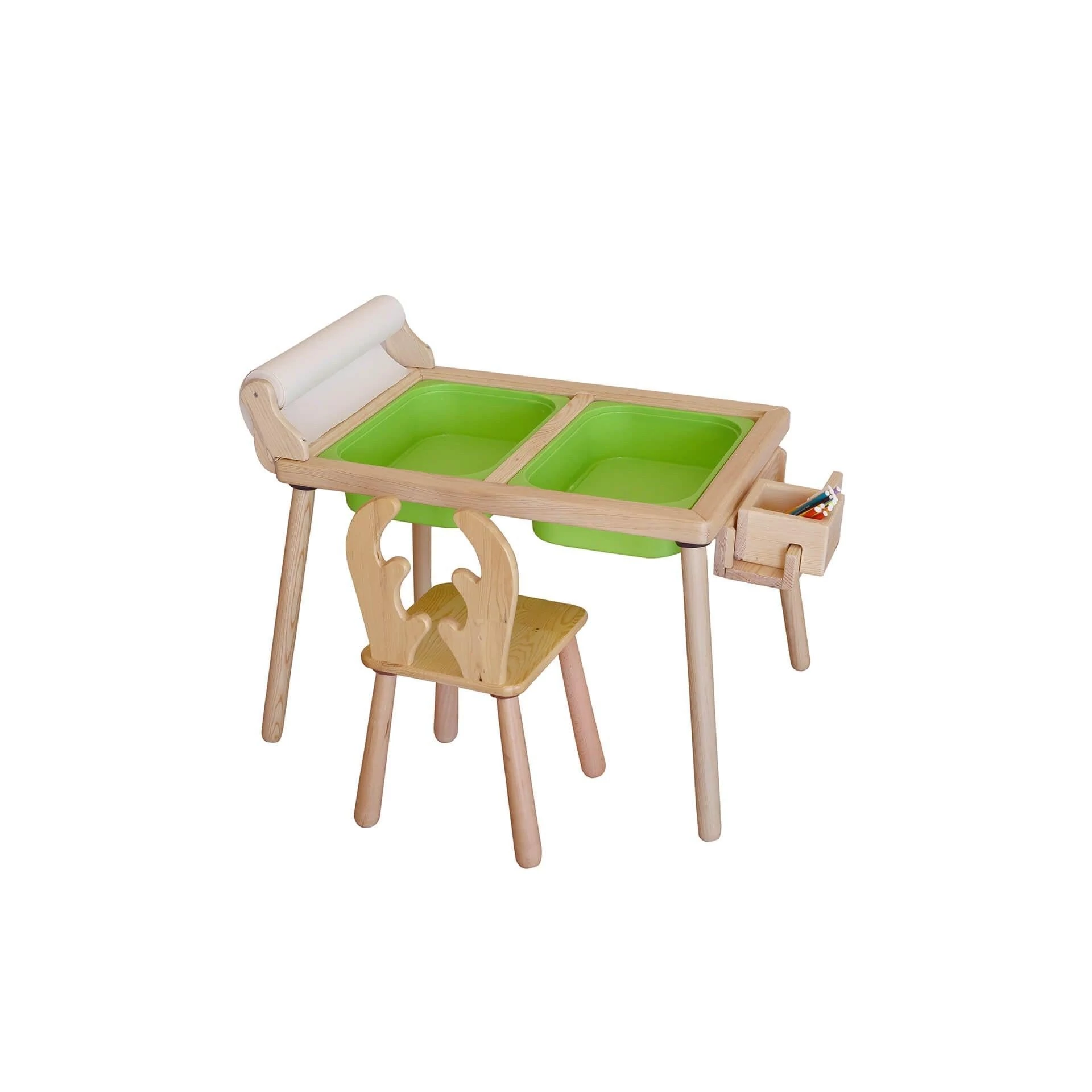 Gyerekasztal székekkel Roll and Chair - Green