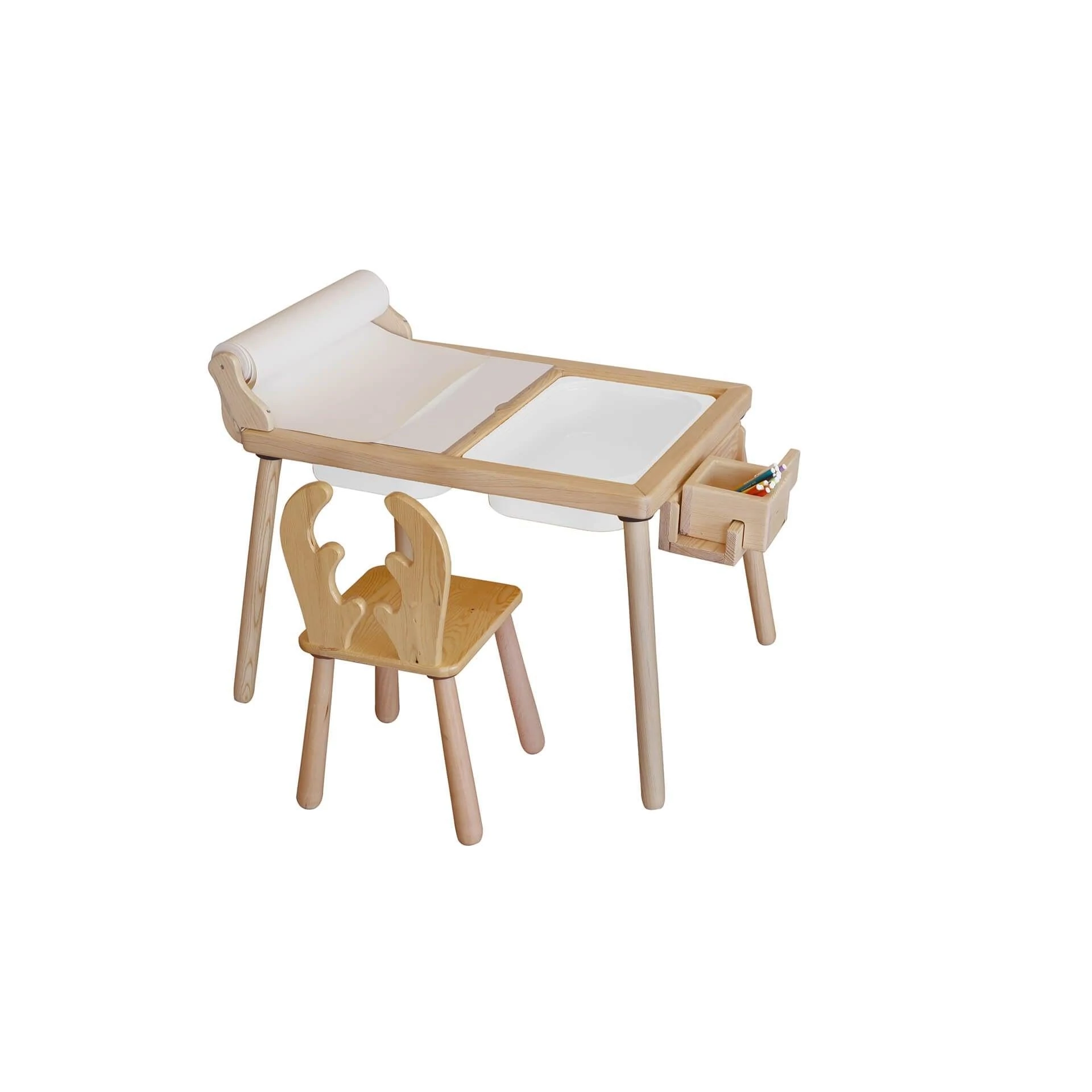 Gyerekasztal székekkel Roll and Chair - White