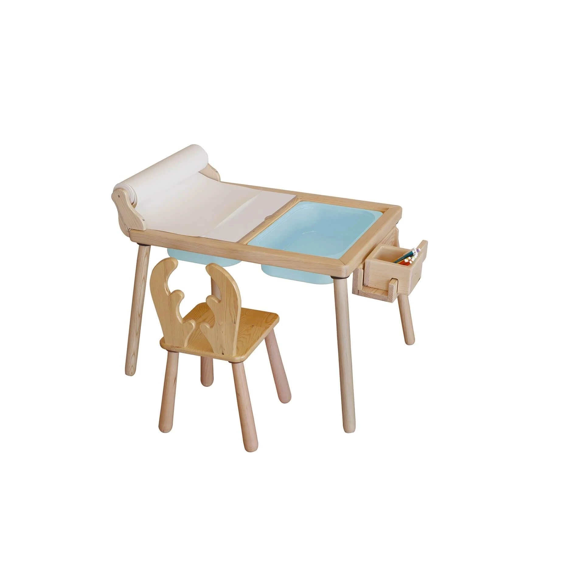 Gyerekasztal székekkel Roll and Chair - Blue
