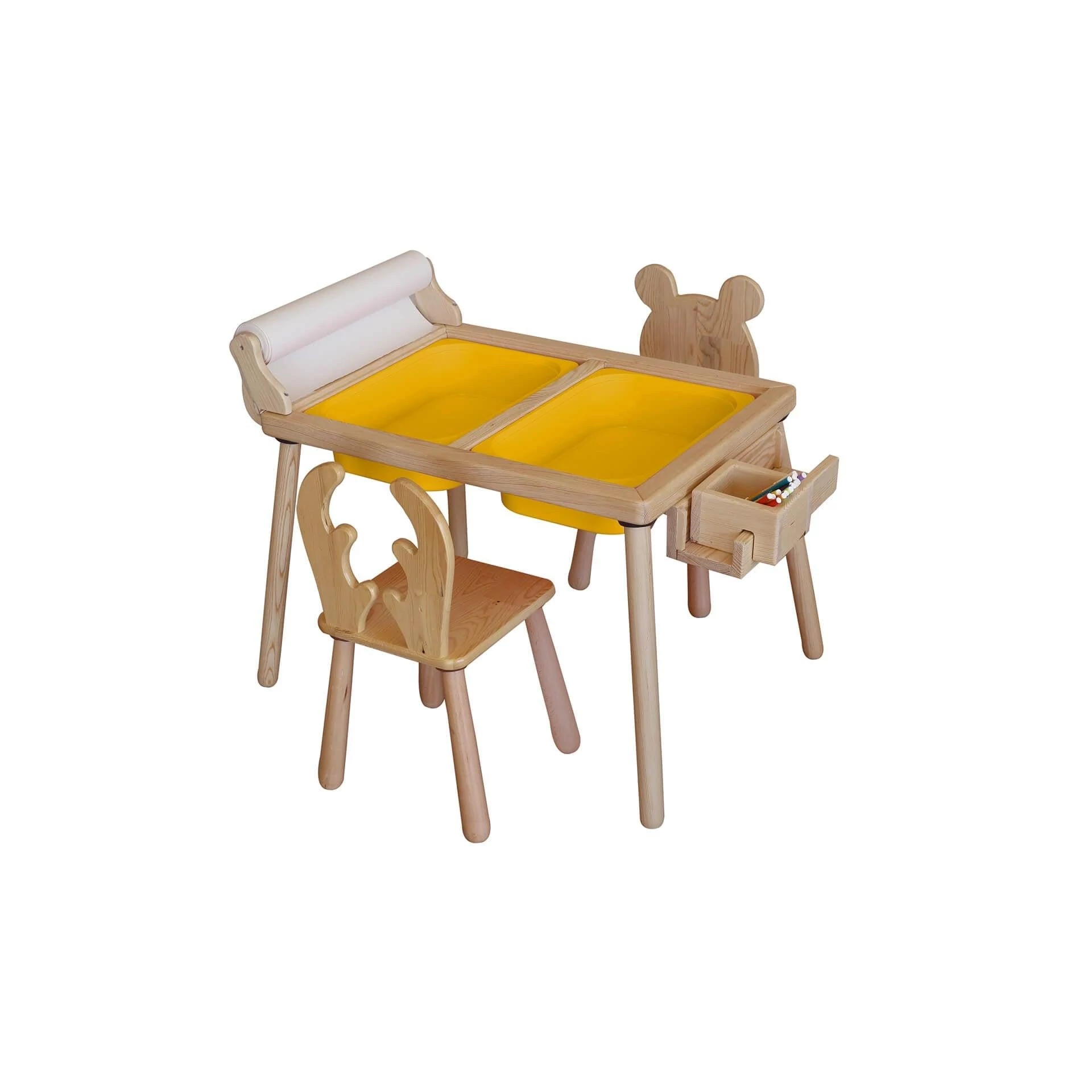 Gyerekasztal székekkel Roll and 2 Chairs - Yellow