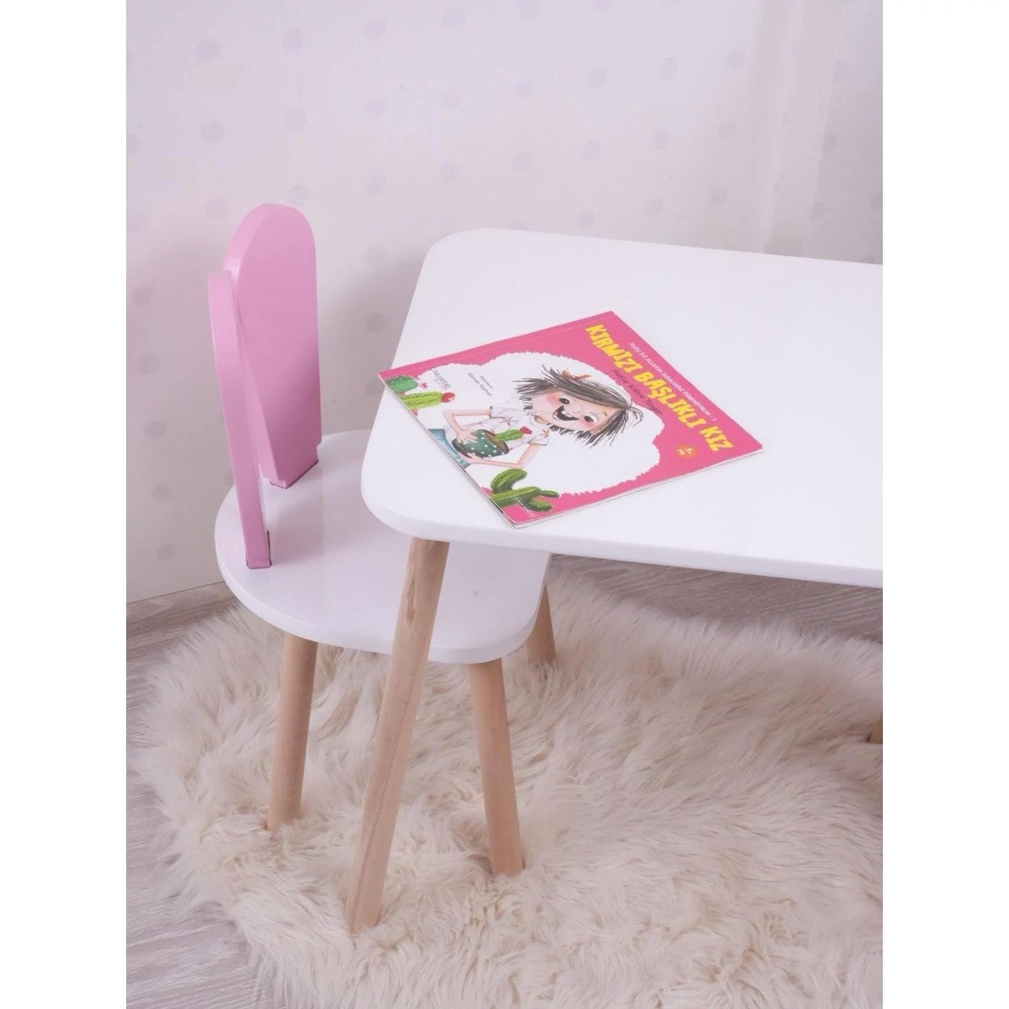 Gyerekasztal székekkel Bunny One Chair Set - Pink, White