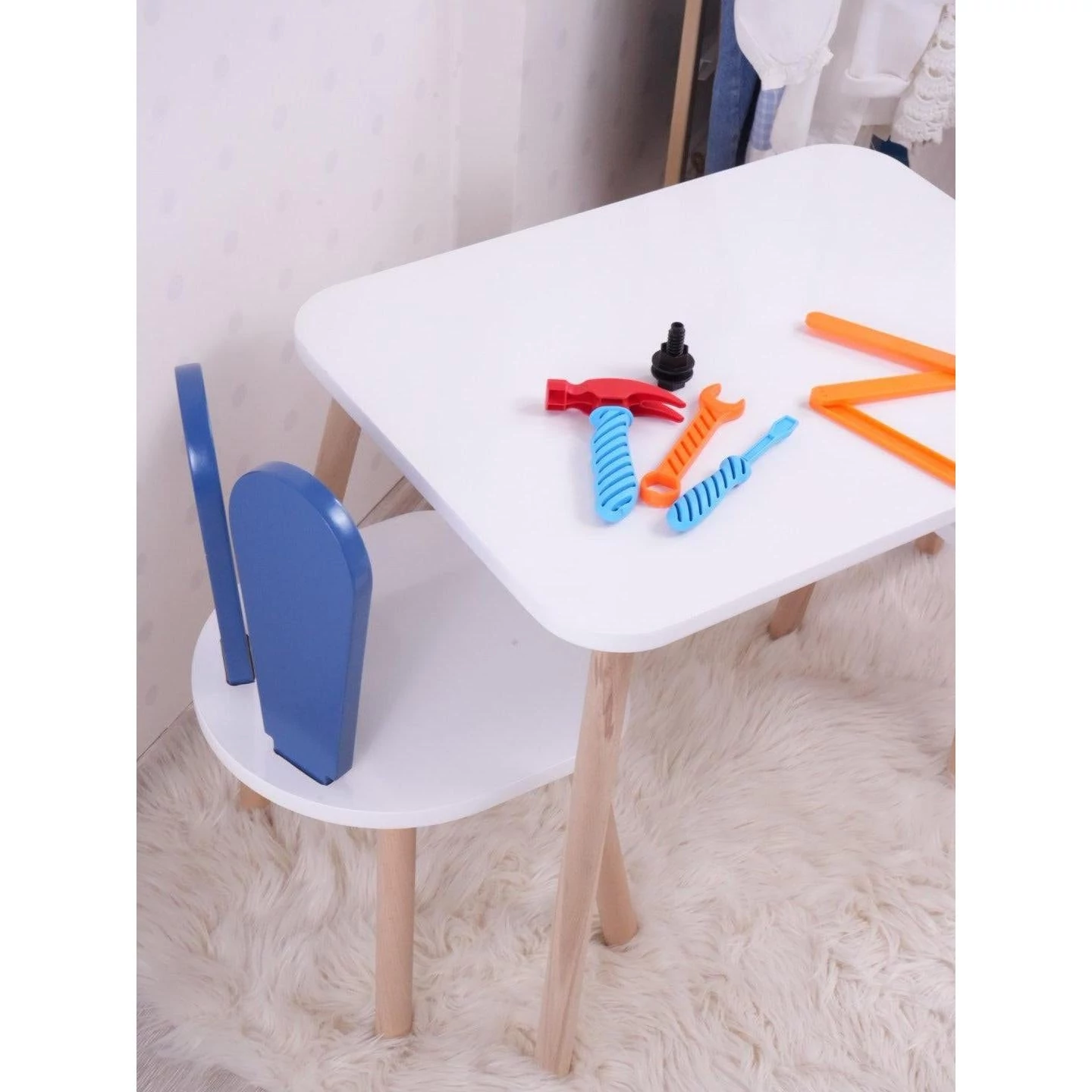 Gyerekasztal székekkel Bunny One Chair Set - Blue, White