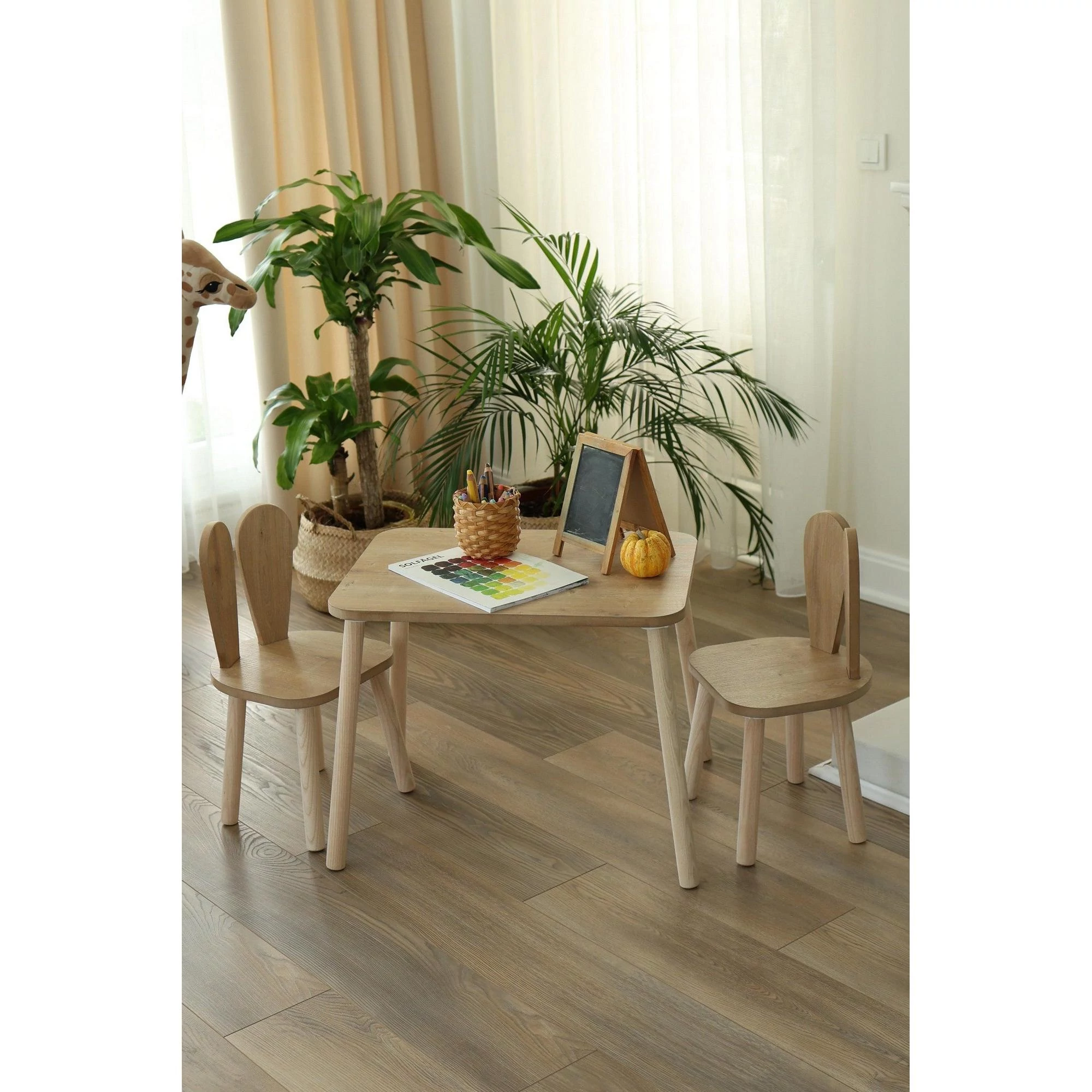 Gyerekasztal székekkel Bunny One Chair Set - Brown