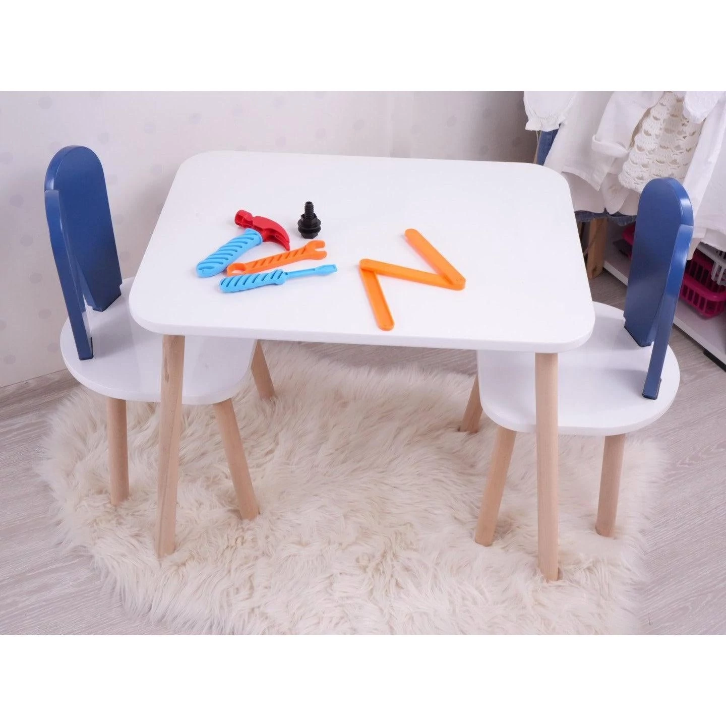 Gyerekasztal székekkel Bunny Two Chair Set - Blue, White