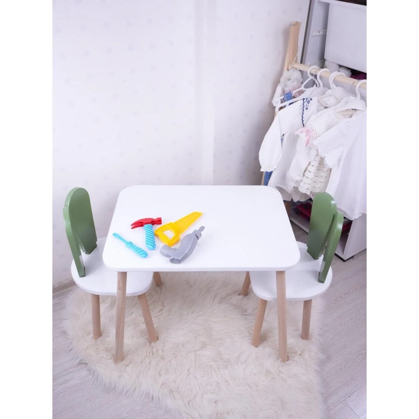 Gyerekasztal székekkel Bunny Two Chair Set - Green, White