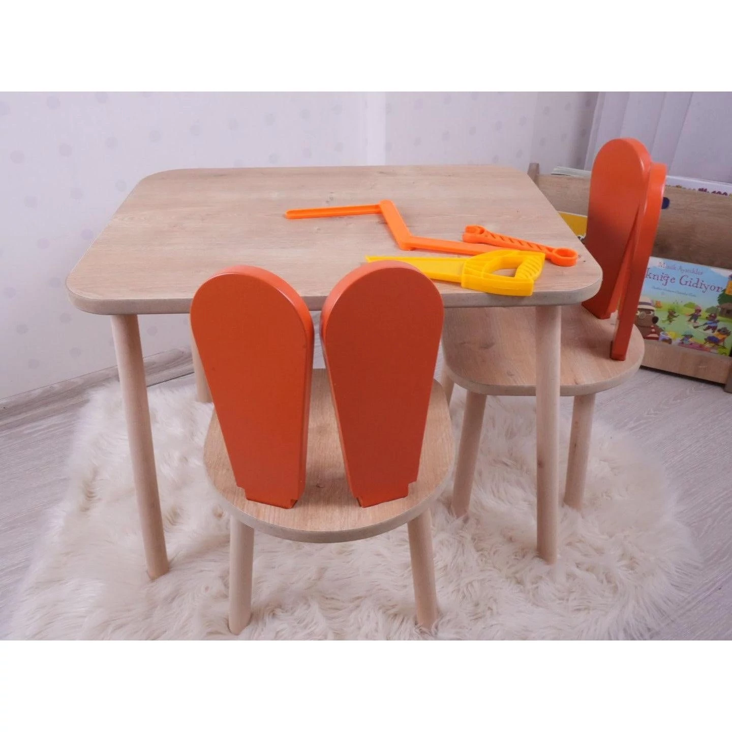 Gyerekasztal székekkel Bunny One Chair Set - Orange, Brown