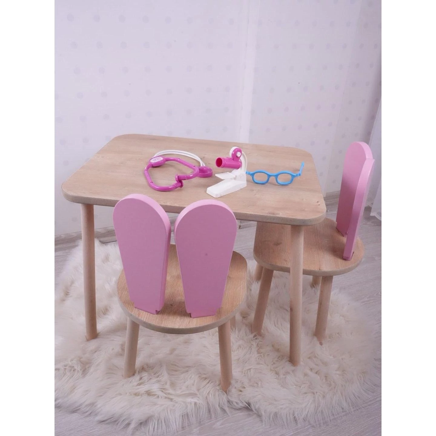 Gyerekasztal székekkel Bunny One Chair Set - Pink, Brown