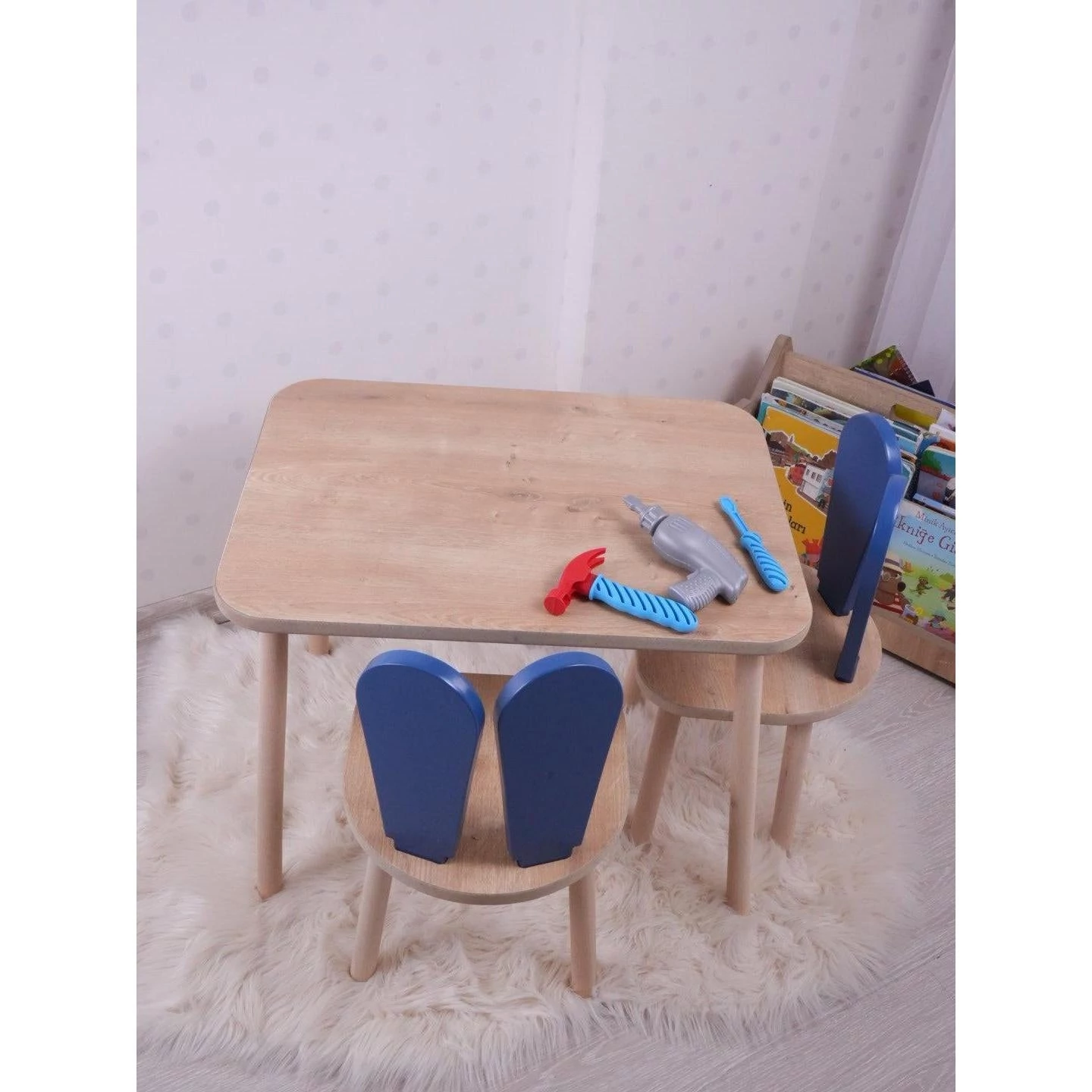 Gyerekasztal székekkel Bunny One Chair Set - Blue, Brown