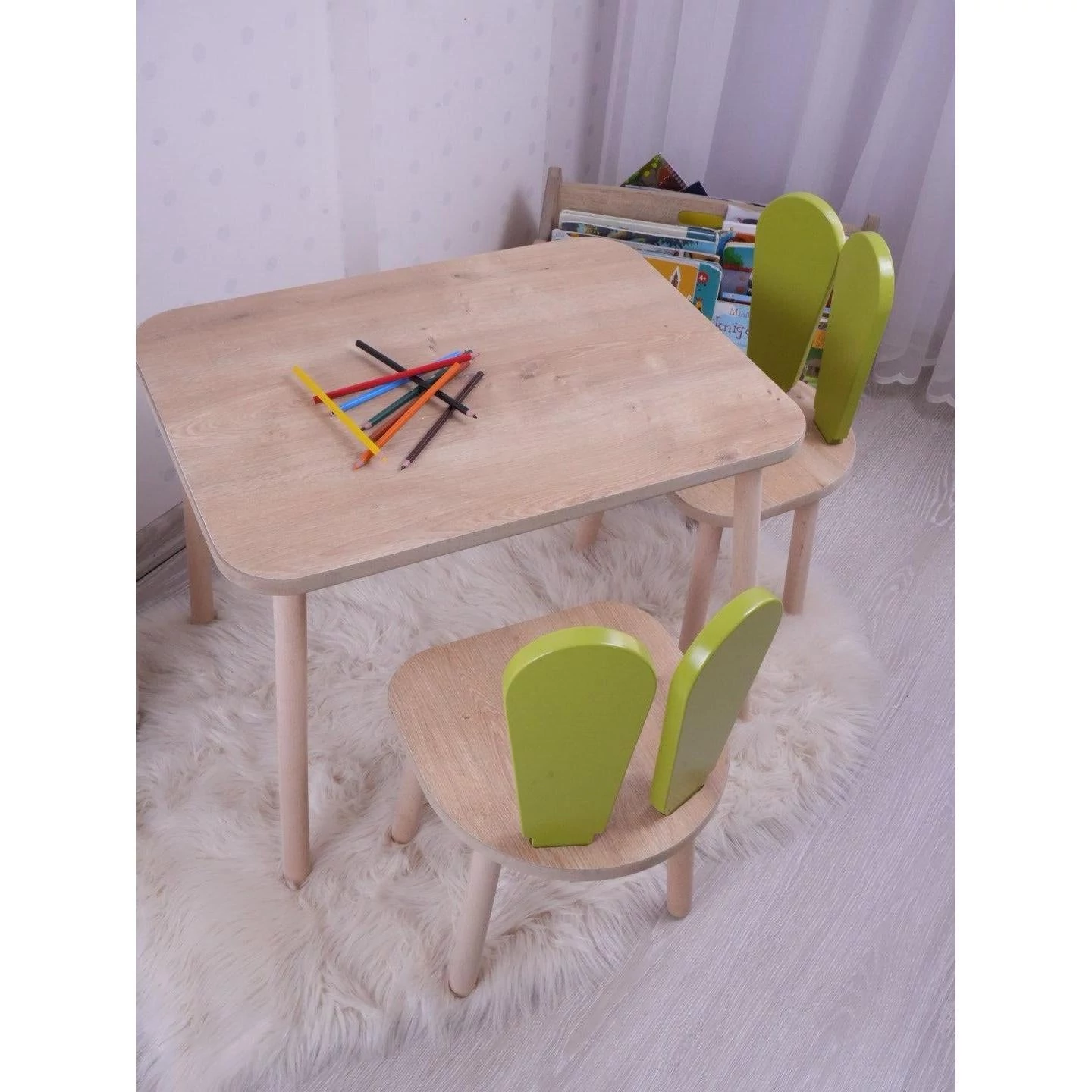 Gyerekasztal székekkel Bunny One Chair Set - Pistachio Green, Brown