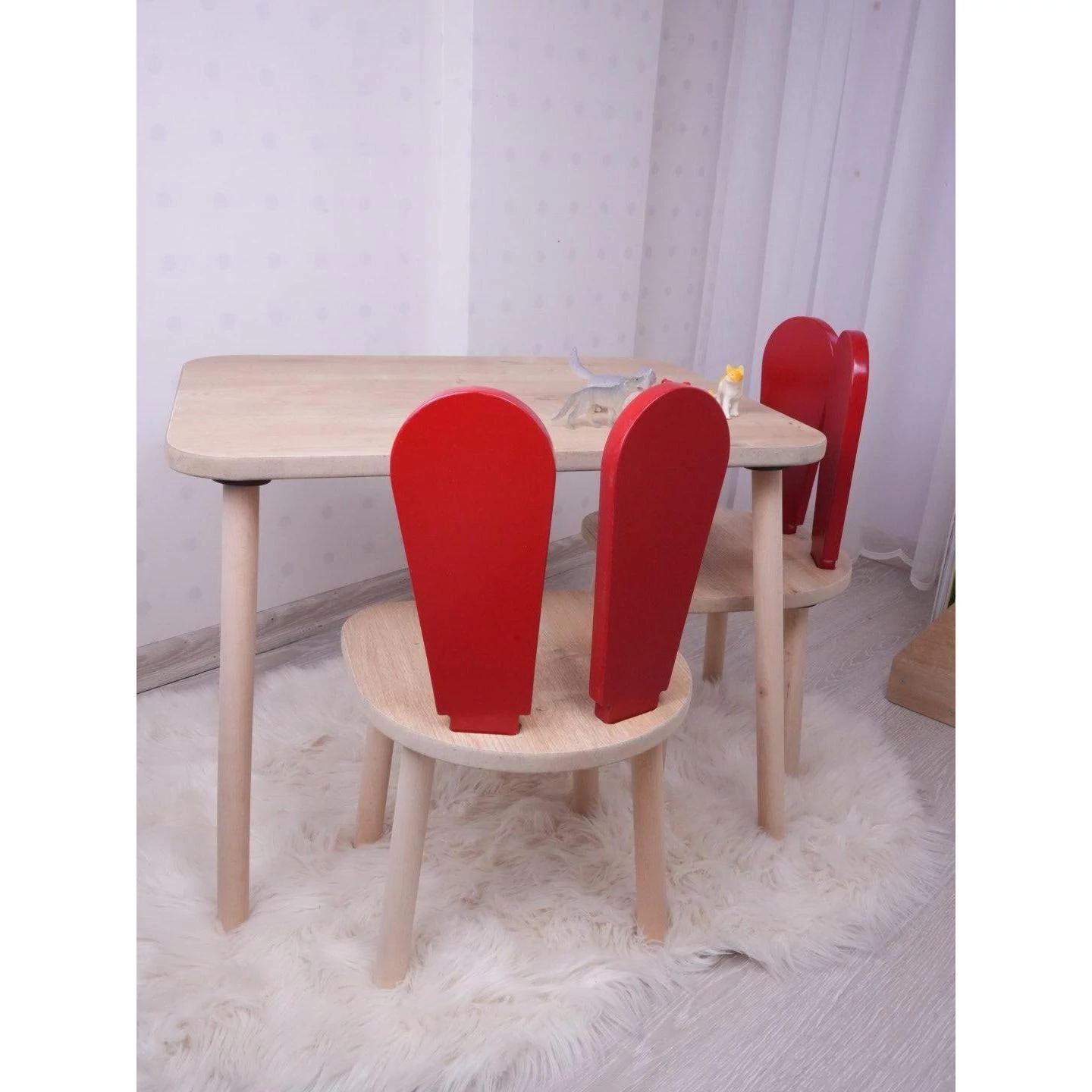 Gyerekasztal székekkel Bunny One Chair Set - Red, Brown