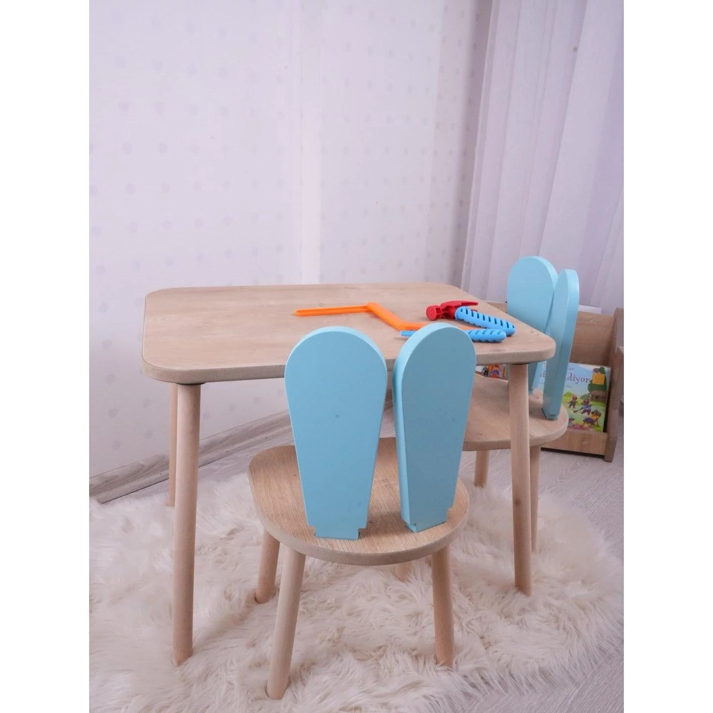Gyerekasztal székekkel Bunny Two Chair Set - Baby Blue, Brown