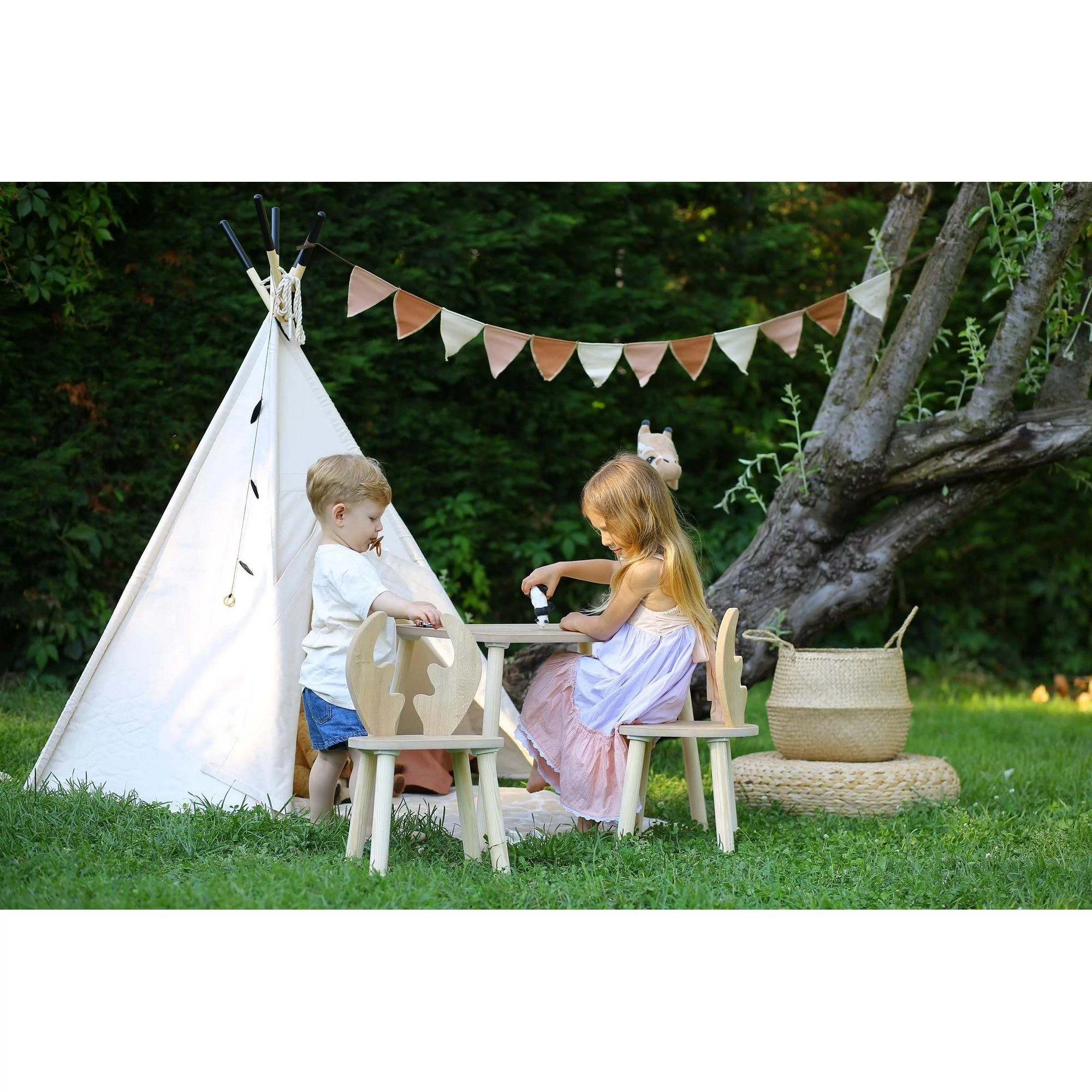 Gyerekasztal székekkel Deer Two Chair Set - Brown