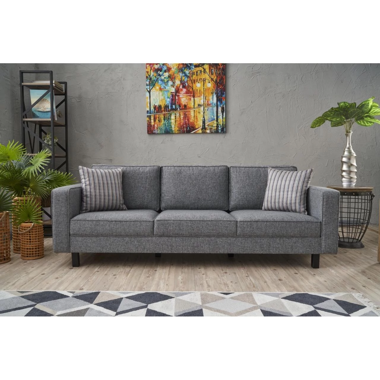 3 személyes kanapé Kale Linen - Szürke