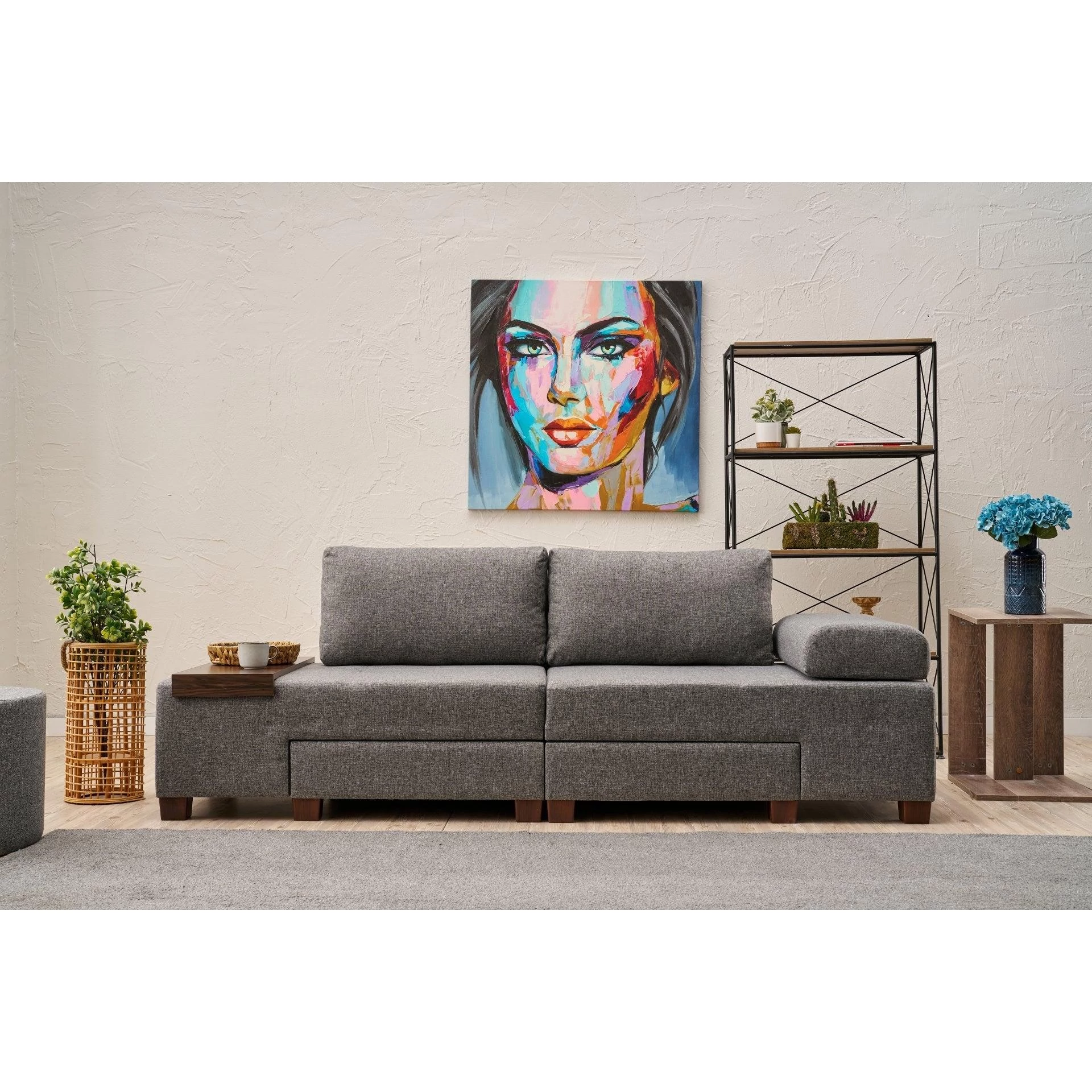 3 személyes kanapéágy Perenna Linen - Szürke