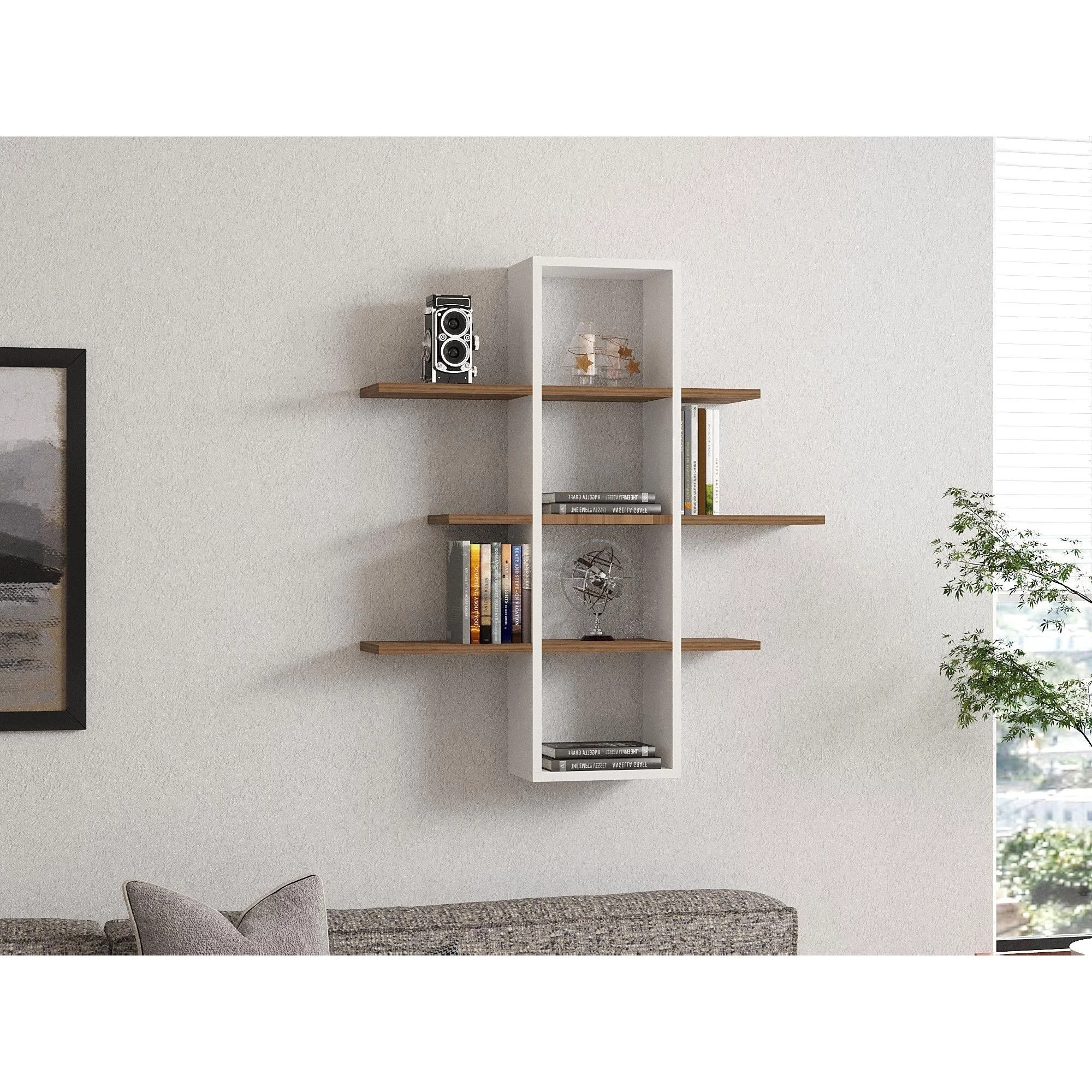 Fali polc Ardo - Walnut, White