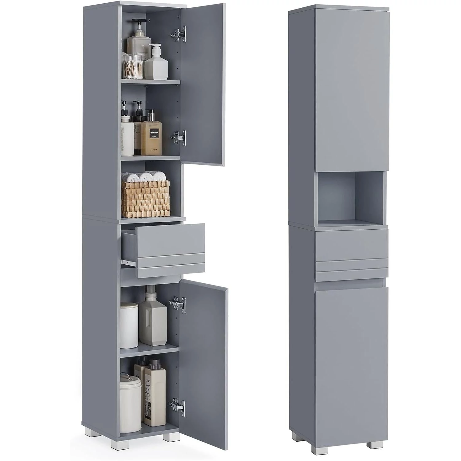 VASAGLE magas fürdőszobai szekrény 30×30×170 cm, misztikus szürke színben